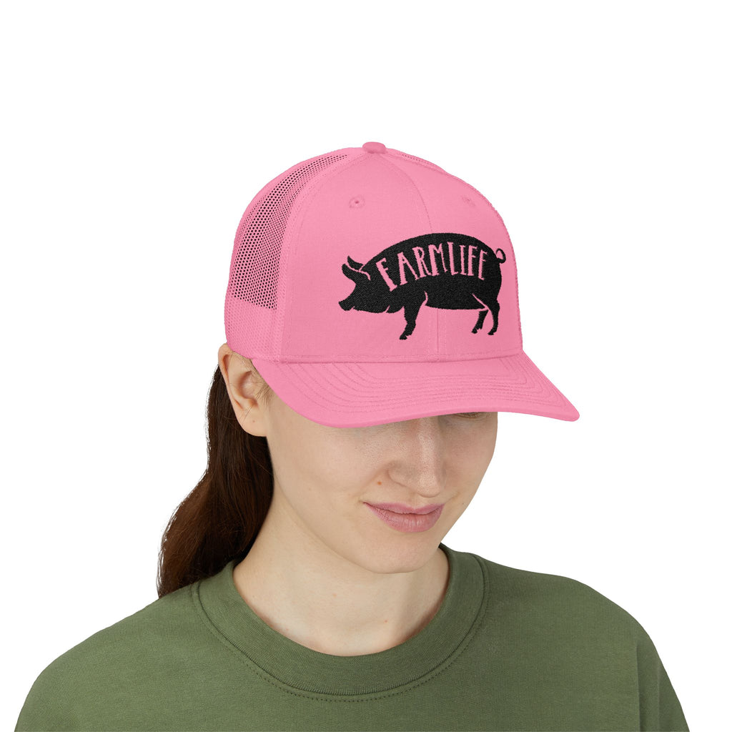 Farm Life Pig Snapback Trucker Hat – Rustic Farm Trucker Cap, Homestead Hat, Pig Lover Farm Cap, Country Lifestyle Mesh Hat