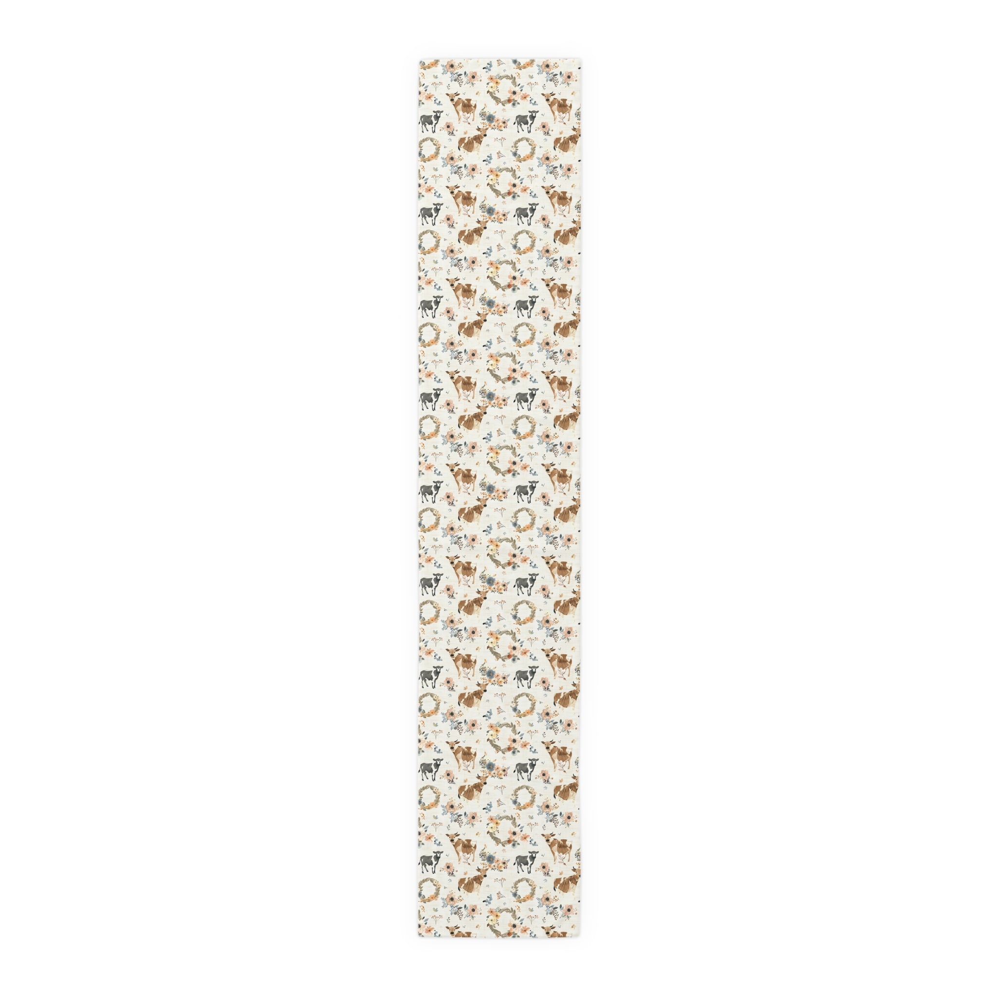 Floral Cow Farmhouse Table Runner | Cottagecore Country Dining Table Decor | Rustic Farm Animal Table Linen | Homestead Kitchen Runner