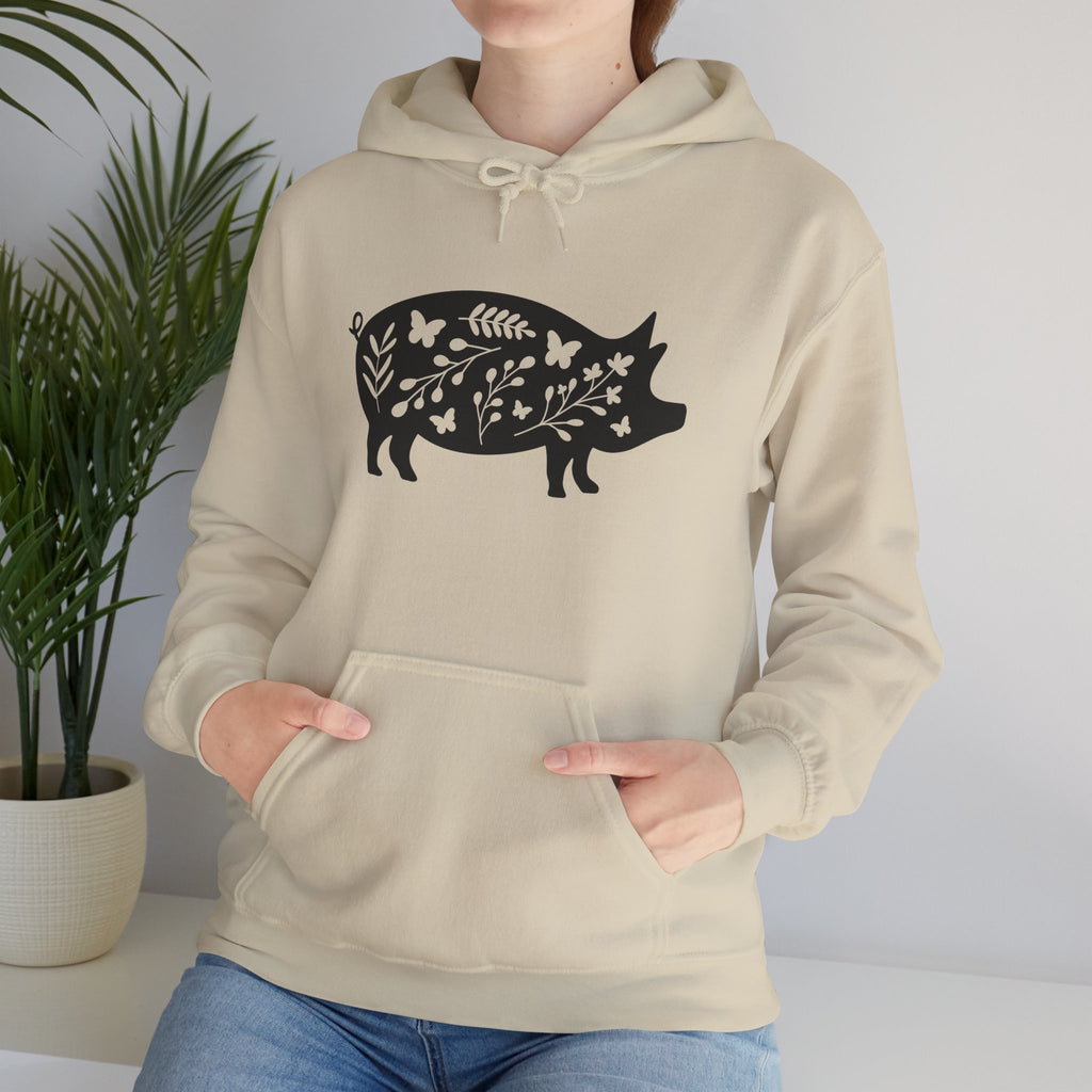 Floral Pig Silhouette Hoodie – Farm Life Sweatshirt, Pig Lover Pullover, Homestead Hoodie, Mini Pig Apparel, Farm Animal Hoodie, Country Living Unisex Hoodie