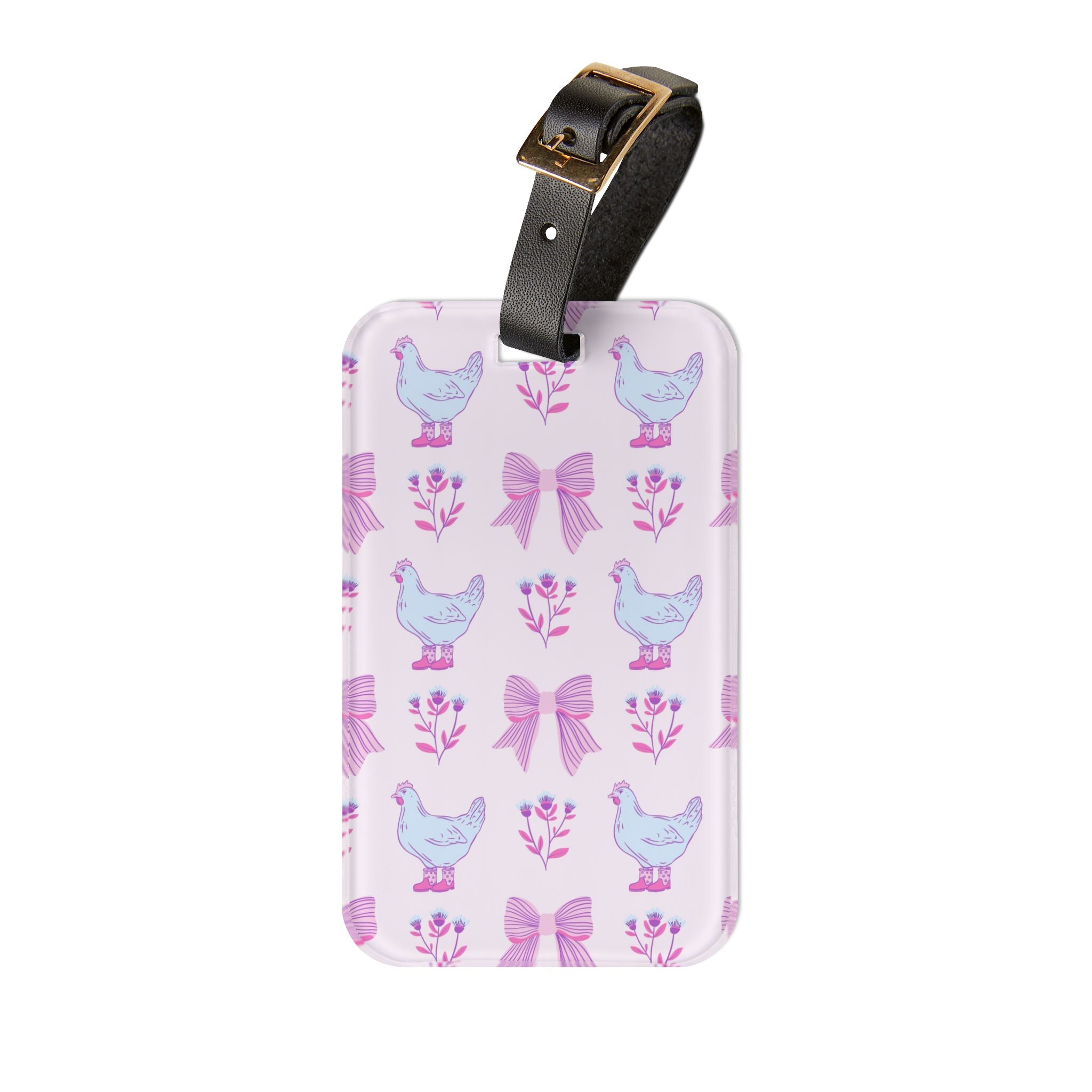 Pink Chicken Luggage Tag | Farmhouse Travel Accessory | Cute Chicken Suitcase Tag | Cottagecore Poultry Bag Identifier | Gumpert Homestead
