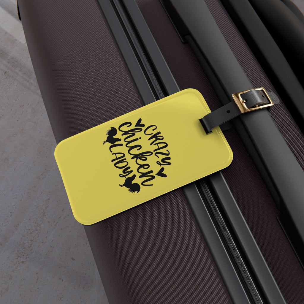 Yellow Crazy Chicken Lady Luggage Tag | Funny Chicken Travel Tag | Farm Girl Suitcase Identifier | Chicken Lover Travel Accessory | Gumpert Homestead
