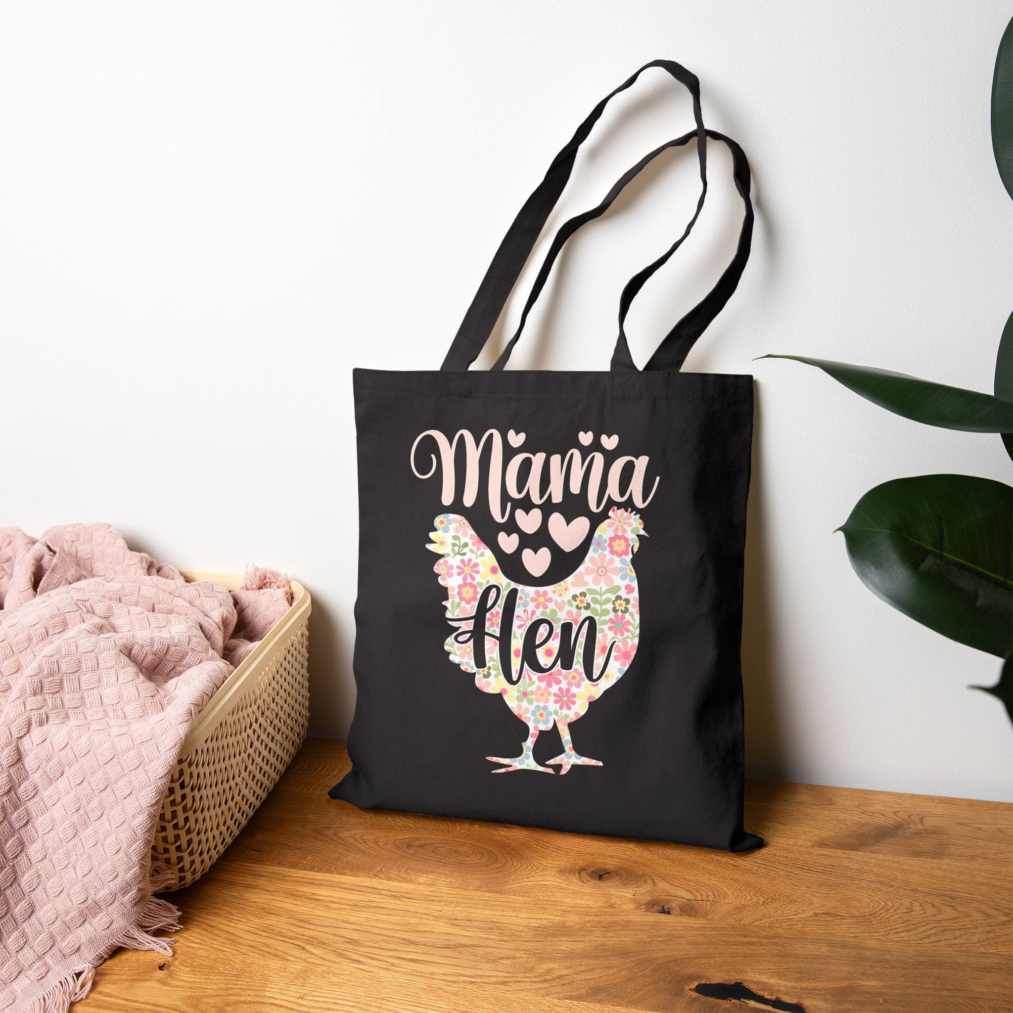 Mama Hen Canvas Tote Bag – Chicken Mom Market Bag, Farmhouse Chicken Lover Tote, Reusable Homestead Shopping Bag