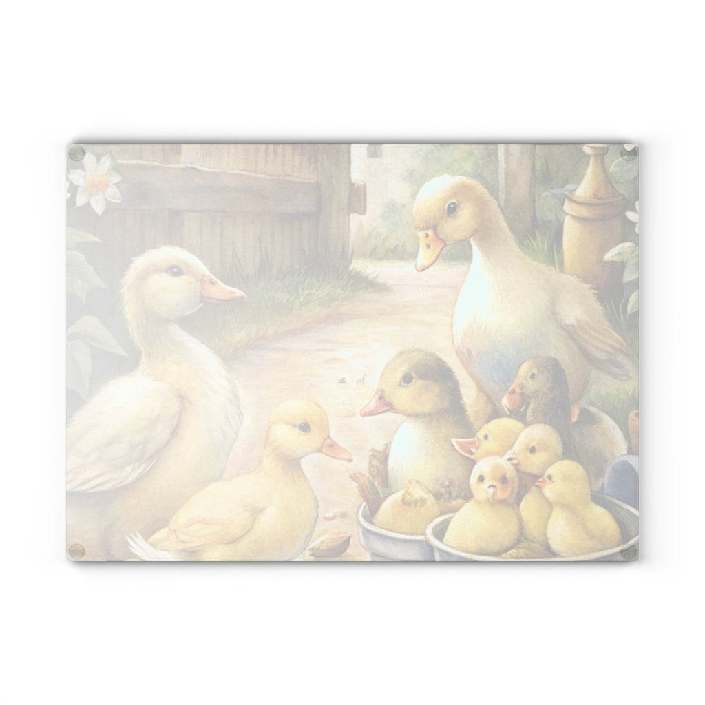 Farmhouse Duck Glass Cutting Board | Cute Duckling Kitchen Decor | Rustic Farm Animal Tempered Glass Cutting Board | Gumpert Homestead