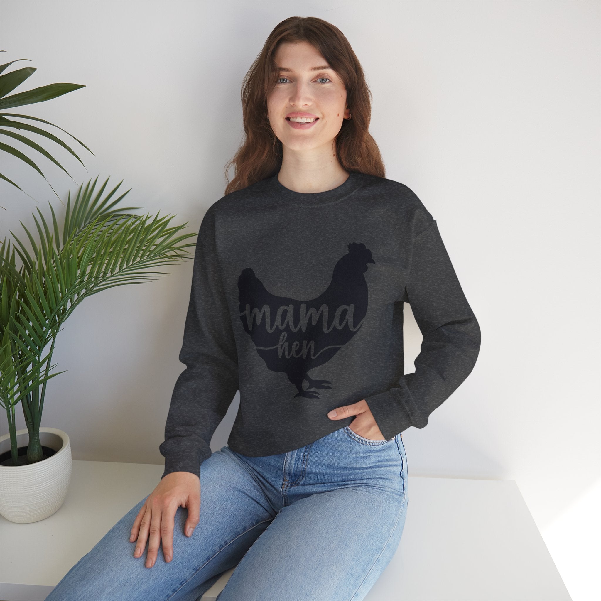 Mama Hen Sweatshirt – Minimalist Chicken Mom Crewneck, Neutral Farmhouse Homestead Pullover, Unisex Gildan 18000