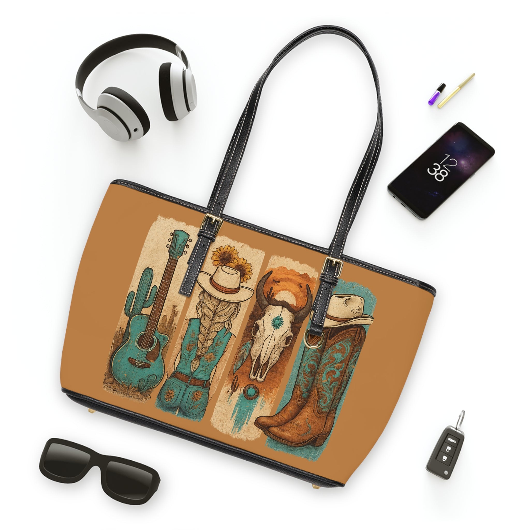 Western Cowgirl Shoulder Bag | Cowboy Boots Tote Purse | Rustic Farmhouse Handbag | Country Western PU Leather Bag | Boutique Rodeo Market Tote
