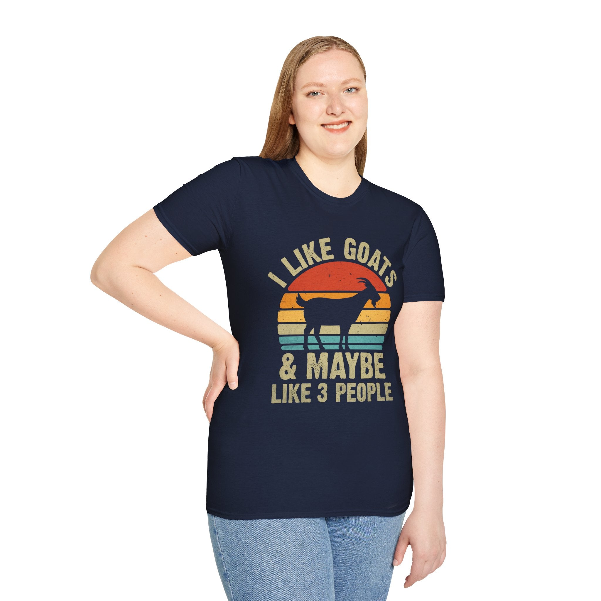 “I Like Goats & Maybe Like 3 People” Vintage Goat Lover Unisex Softstyle T-Shirt | Funny Farm Life Tee