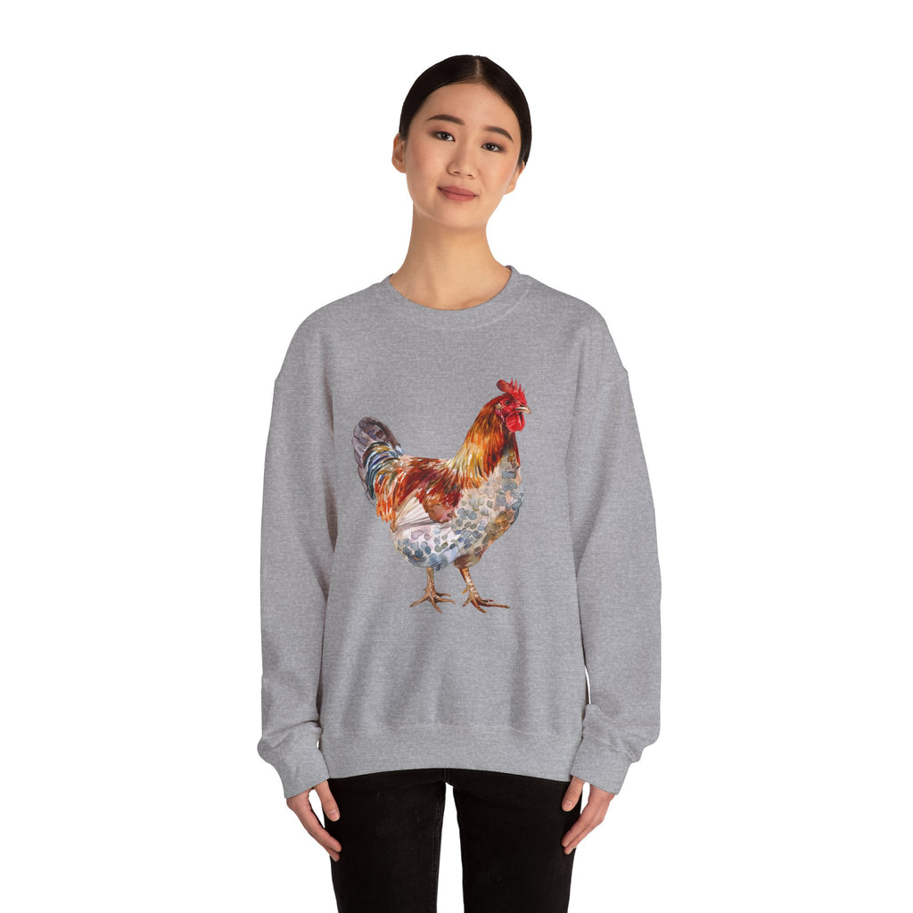 Easter Egger Rooster Sweatshirt – Farmhouse Chicken Crewneck, Colorful Ameraucana-Style Rooster Pullover, Homestead Apparel