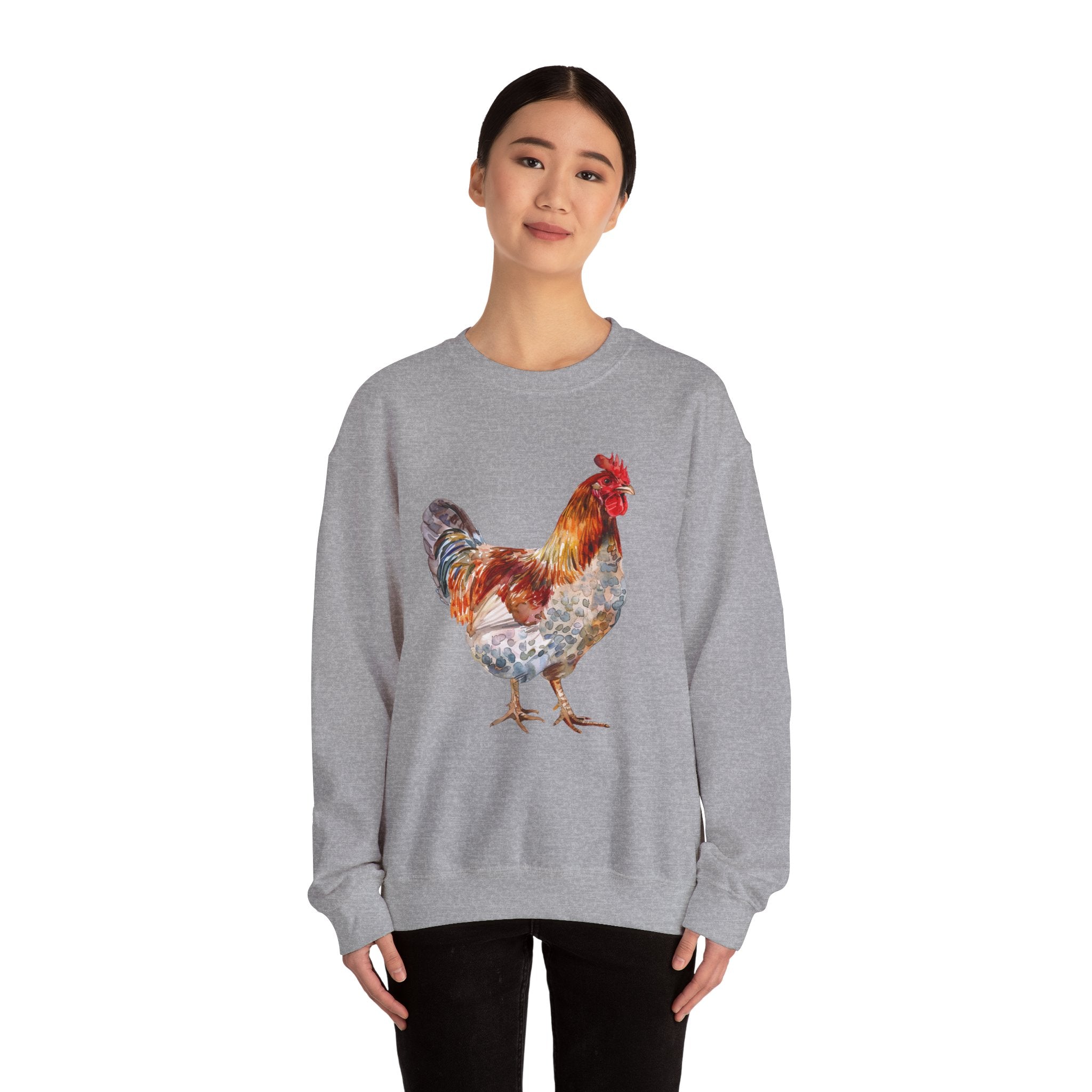 Easter Egger Rooster Sweatshirt – Farmhouse Chicken Crewneck, Colorful Ameraucana-Style Rooster Pullover, Homestead Apparel