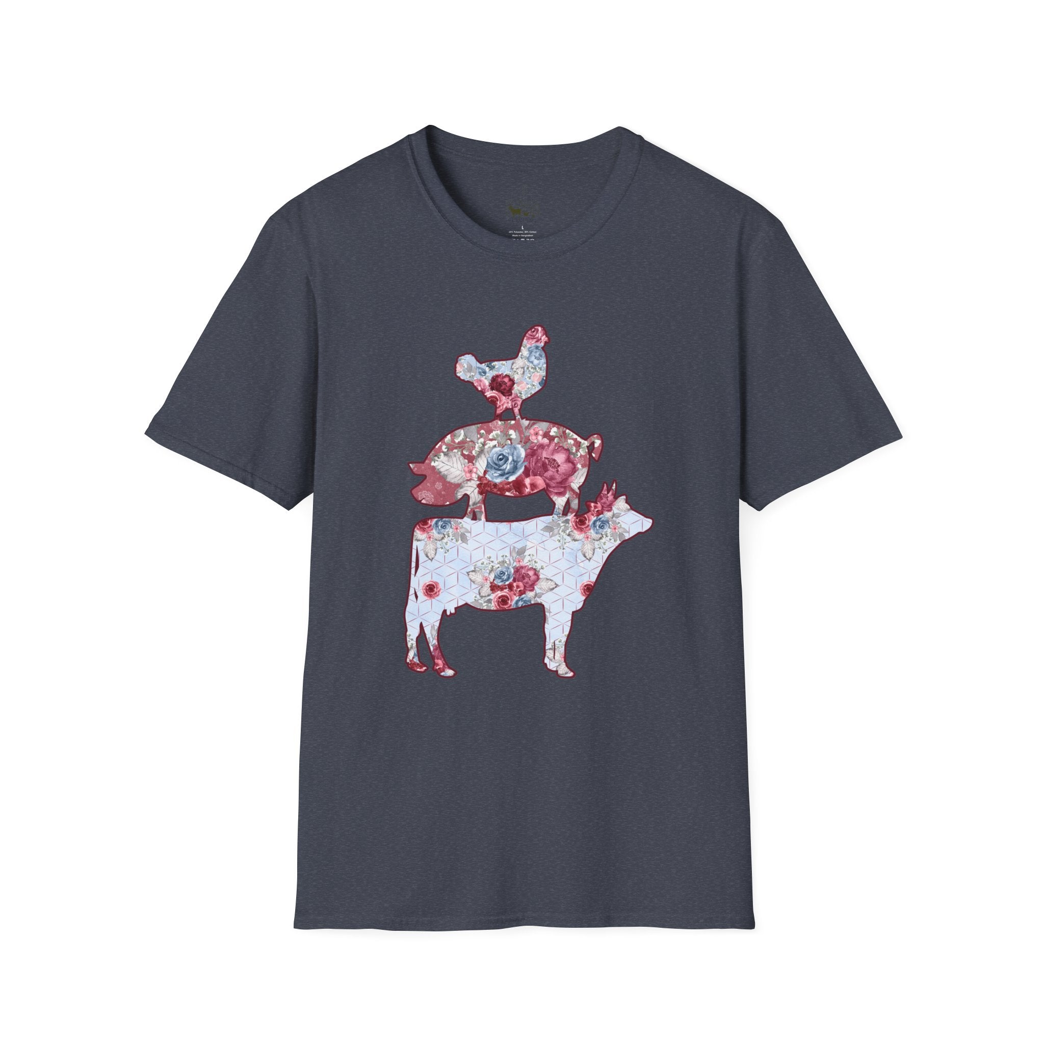 Floral Pig Stack T-Shirt – Cute Farm Pig Shirt, Cottagecore Pig Graphic Tee, Farm Life Animal Shirt, Homestead Apparel, Pig Lover Gift