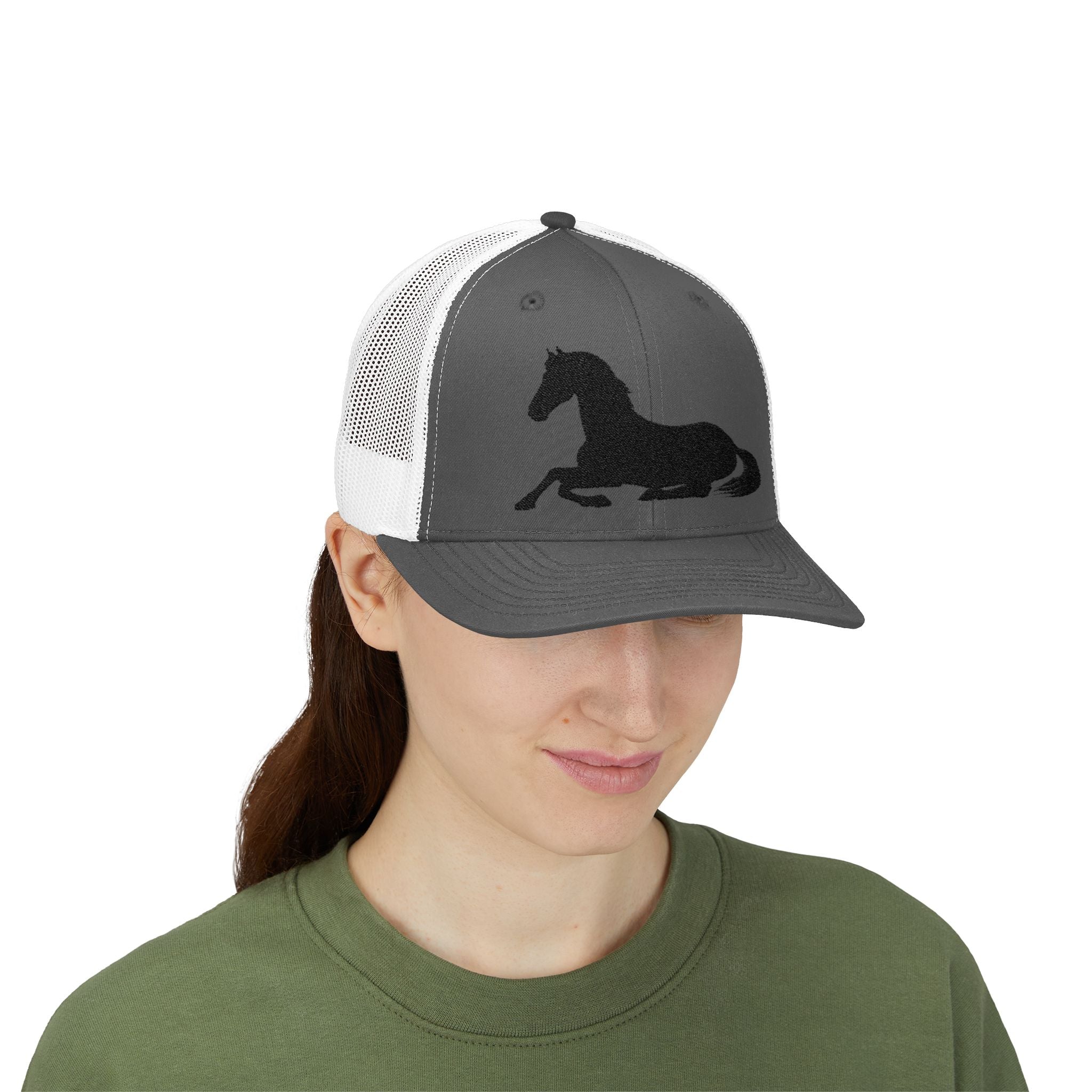 Resting Horse Trucker Hat | Laying Horse Silhouette Mesh Snapback Cap | Western Ranch Horse Lover Hat | Rustic Farm Life Cowboy Cowgirl Cap