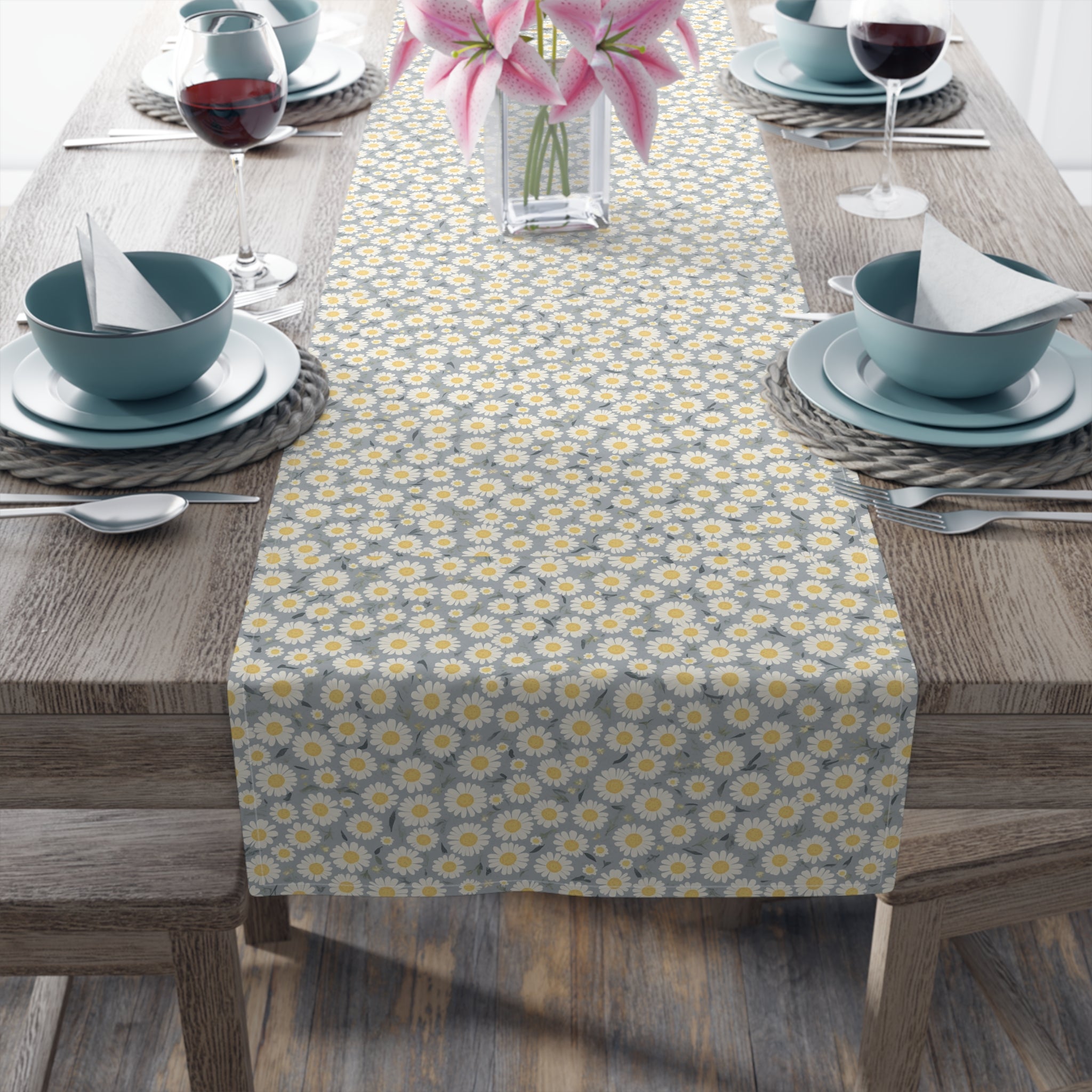 Daisy Table Runner | Cottagecore Farmhouse Kitchen Decor | Floral Dining Table Runner | Rustic Country Table Linen