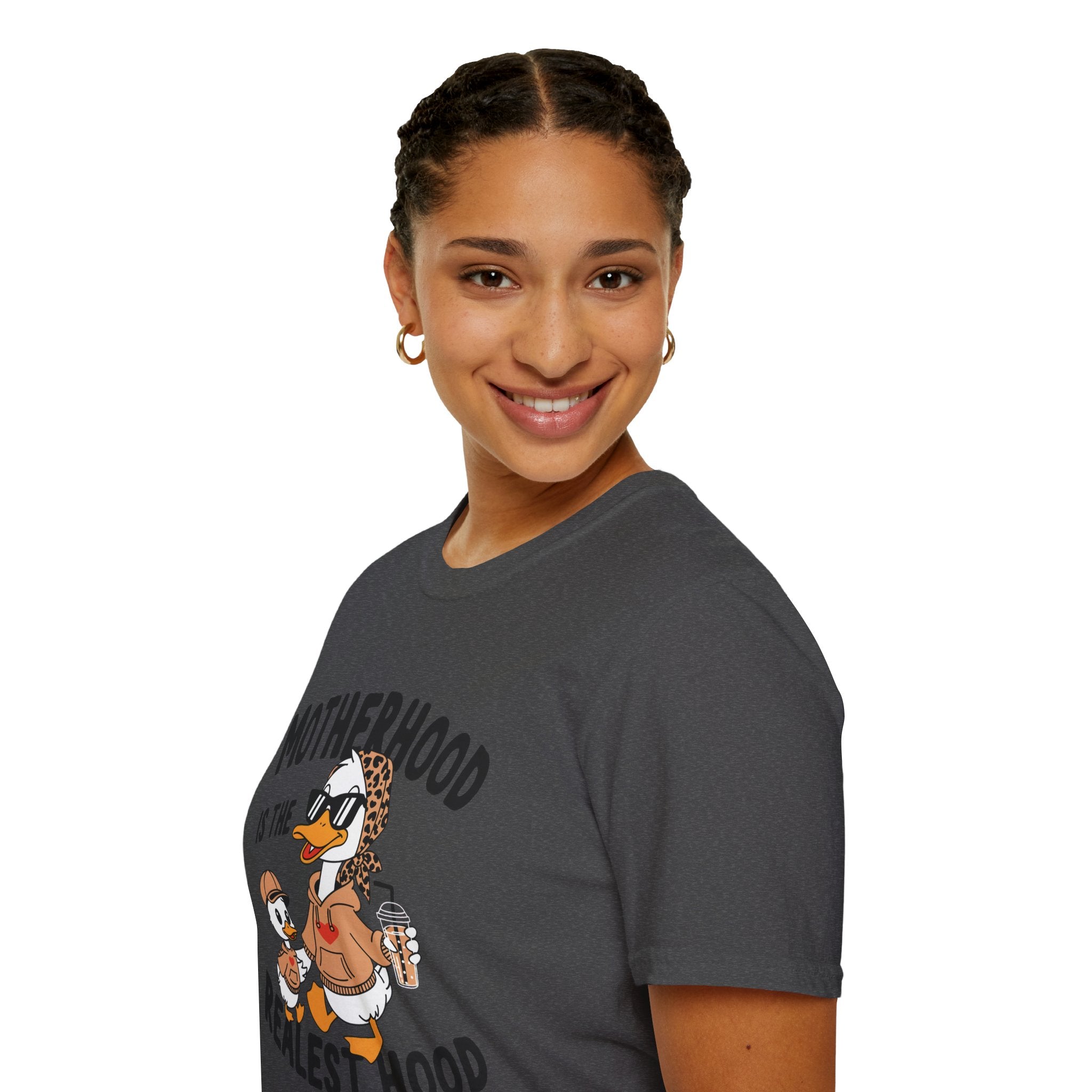 Motherhood Is the Realest Hood Funny Duck Mom Unisex T-Shirt | Farm Mom Graphic Tee