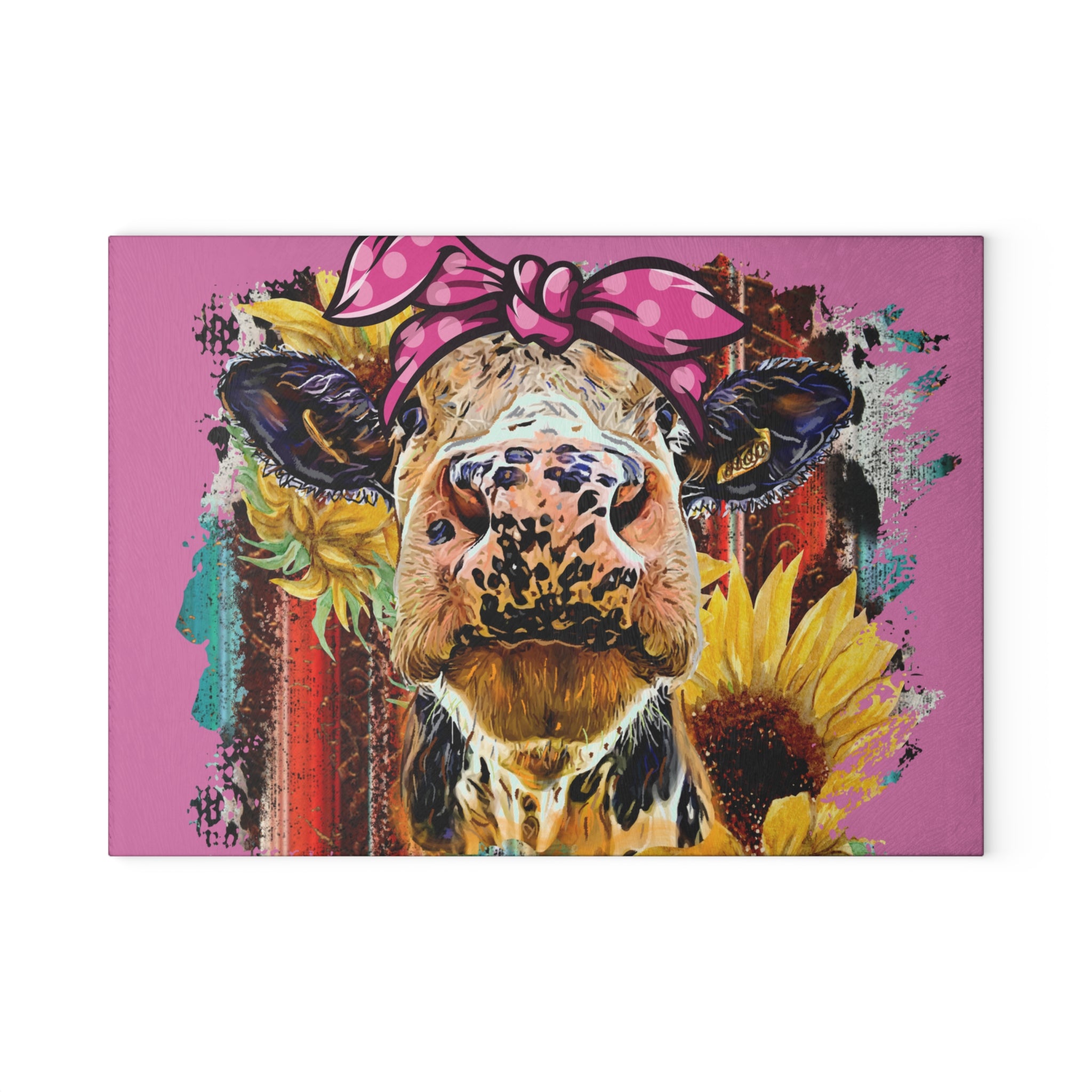 Floral Highland Cow Glass Cutting Board – Pink Farmhouse Cow Kitchen Decor, Sunflower Cow Cutting Board, Rustic Country Cottagecore Homestead Kitchen Gift