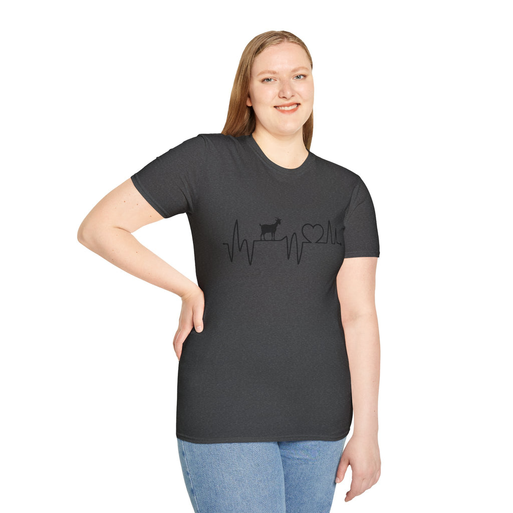 Goat Heartbeat Unisex T-Shirt | Minimalist Goat Lover ECG Farm Life Tee