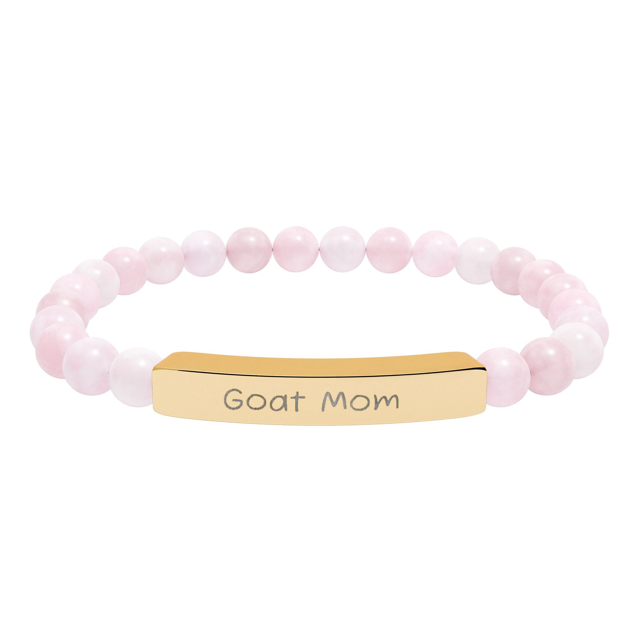 Goat Mom Natural Stone Stretch Bracelet – Engraved Goat Lover Jewelry, Farm Mom Gift, Rustic Homestead Bracelet