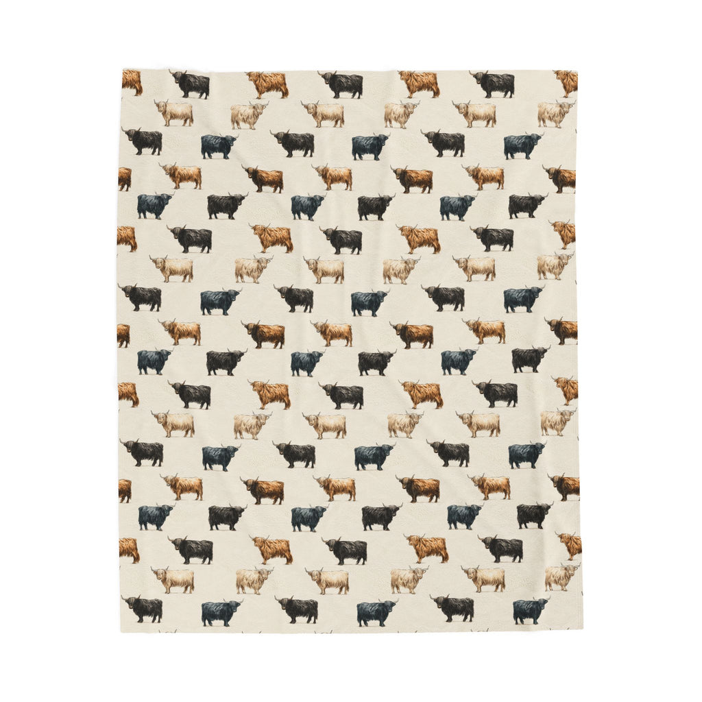 Highland Cow Pattern Plush Blanket | Farmhouse Cattle Throw Blanket | Rustic Farm Animal Bedding | Cozy Country Home Decor | Repeating Cow Print Blanket | Homestead Bedroom Throw