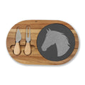 Horse Engraved Charcuterie Board Set | Slate Cheese Board with Knives | Farmhouse Equestrian Serving Board | Rustic Ranch Kitchen Gift