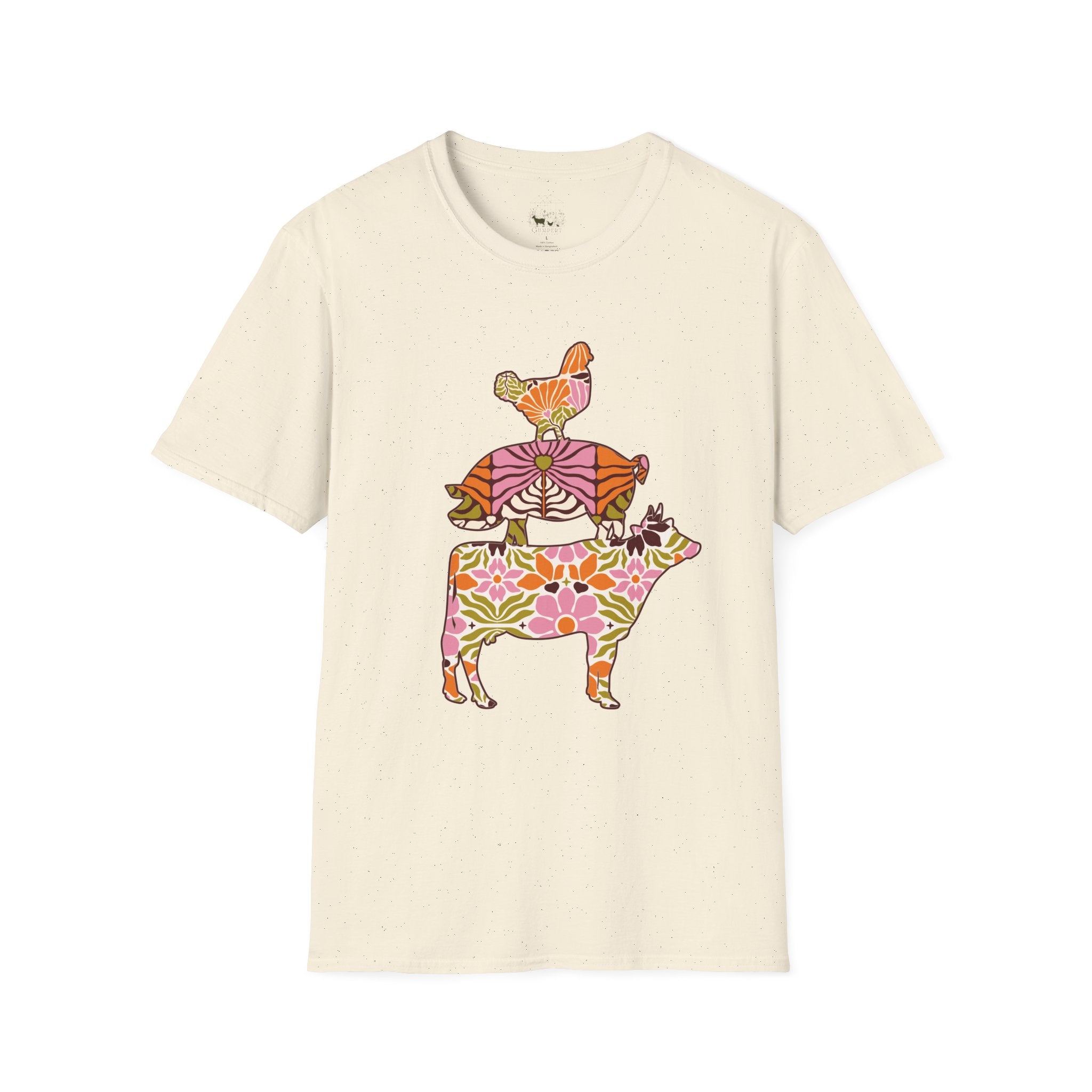 Floral Pig Stack T-Shirt – Cute Farm Pig Shirt, Cottagecore Pig Graphic Tee, Farm Life Animal Shirt, Homestead Apparel, Pig Lover Gift