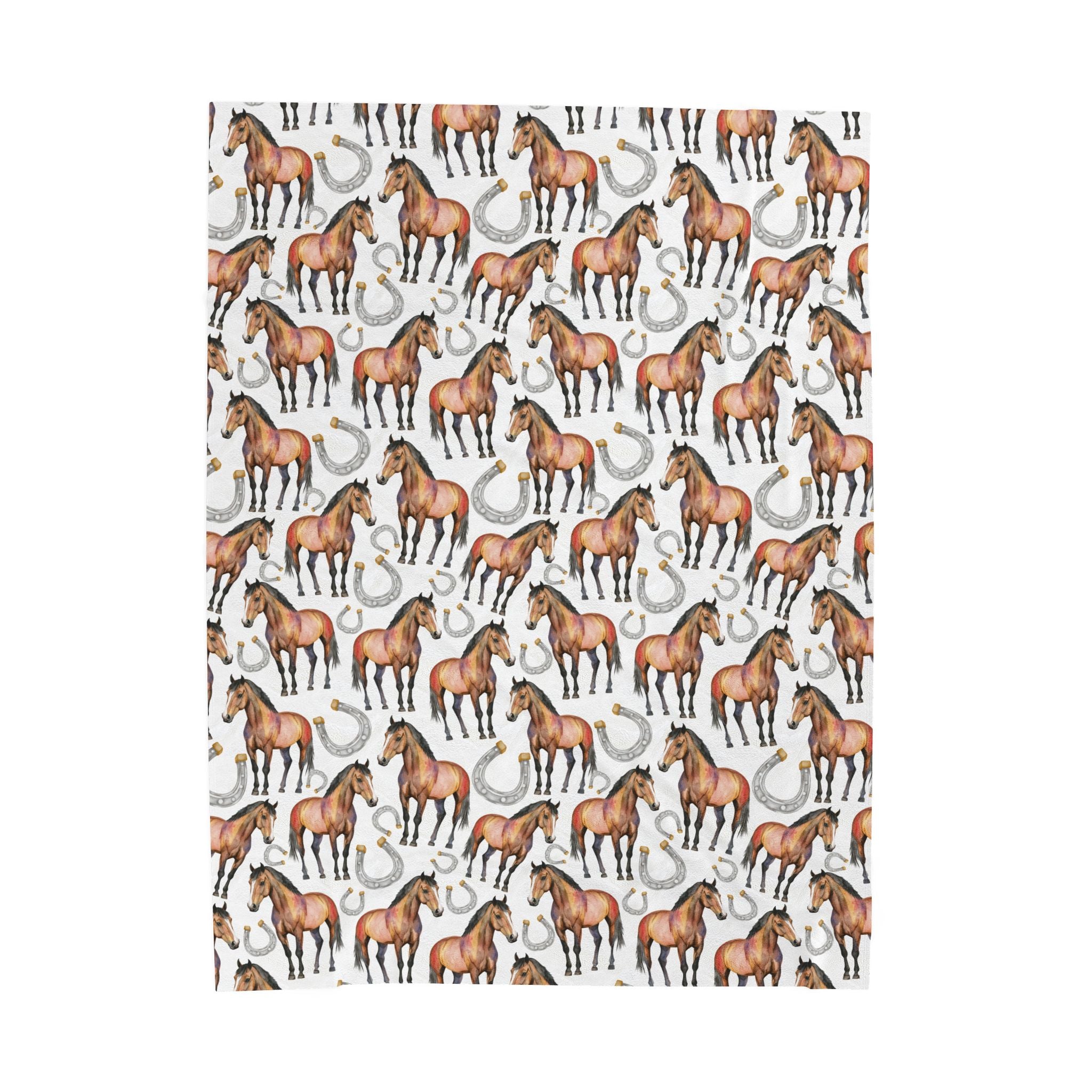 Western Horse Plush Blanket | Horse & Horseshoe Throw | Farmhouse Western Decor | Cozy Ranch Style Blanket | Horse Lover Gift | Gumpert Homestead