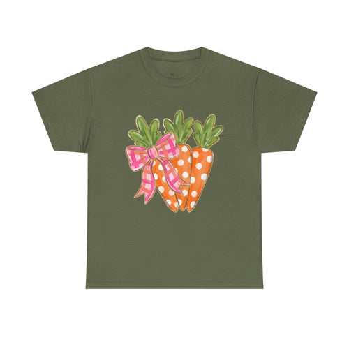 Cute Carrot Bow T-Shirt | Easter Carrot Graphic Tee | Spring Farm Shirt | Cottagecore Easter Shirt | Farmhouse Garden Shirt | Homestead Spring Apparel