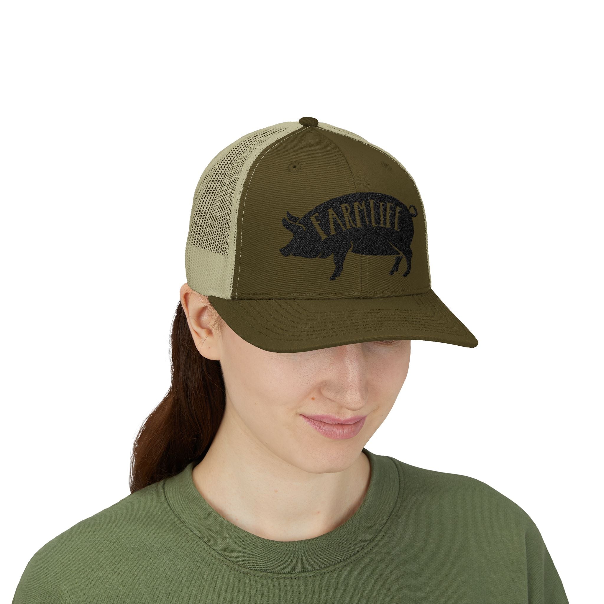 Farm Life Pig Snapback Trucker Hat – Rustic Farm Trucker Cap, Homestead Hat, Pig Lover Farm Cap, Country Lifestyle Mesh Hat