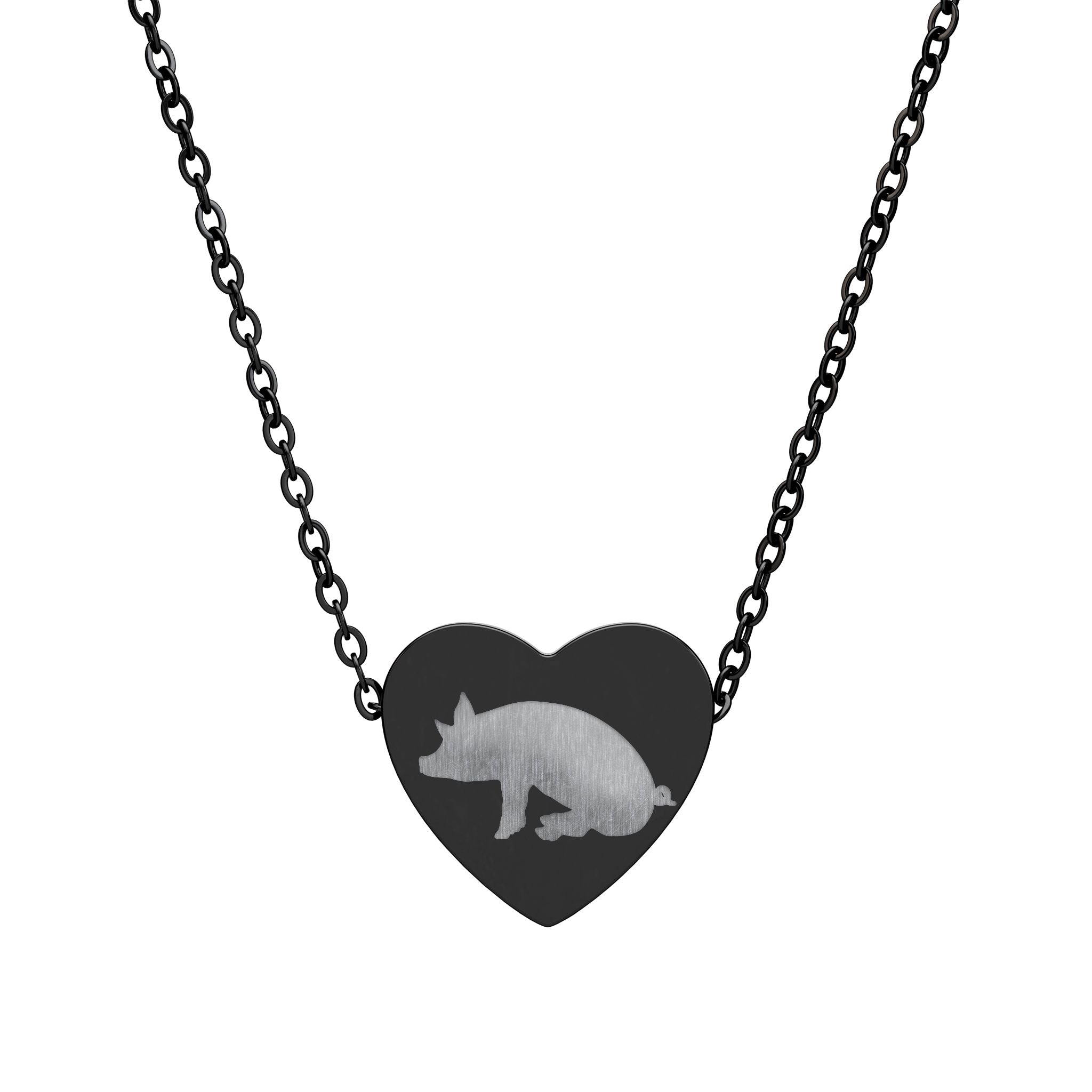Sitting Pig Heart Necklace – Farm Pig Jewelry, Pig Lover Gift, Homestead Necklace, Mini Pig Pendant, Farm Animal Jewelry, Stainless Steel Engraved Heart Necklace