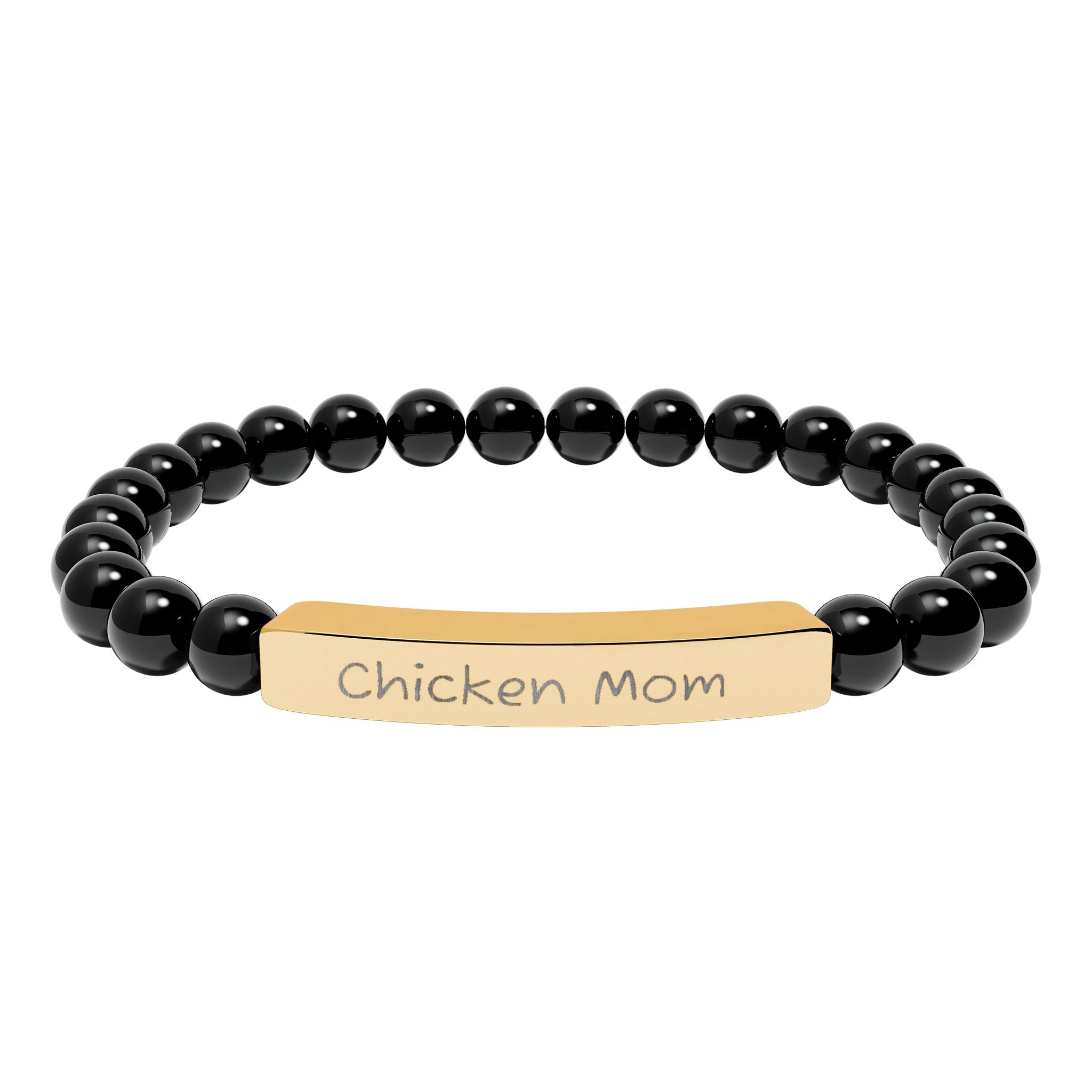 Chicken Mom Natural Stone Stretch Bracelet – Engraved Farm Jewelry, Backyard Chicken Lover Gift, Rustic Homestead Bracelet
