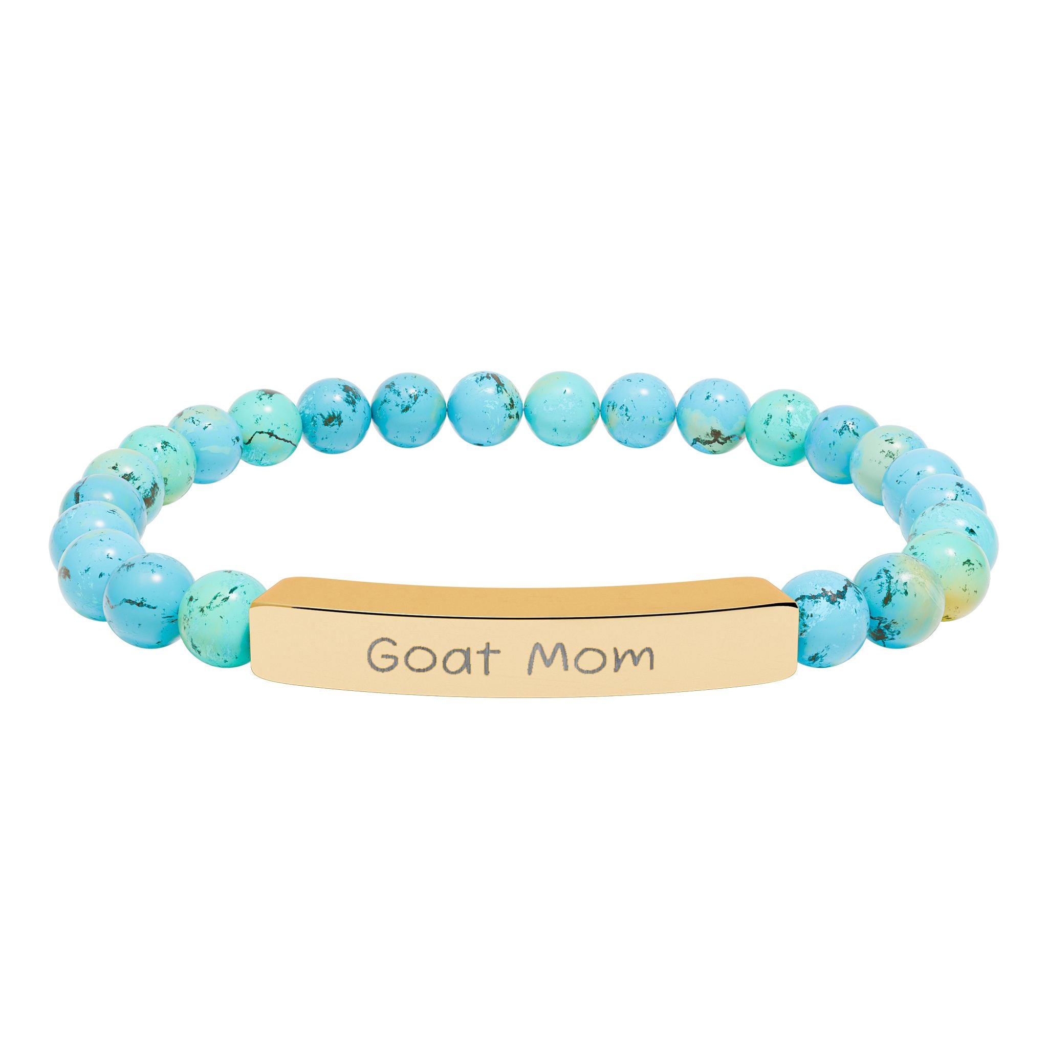 Goat Mom Natural Stone Stretch Bracelet – Engraved Goat Lover Jewelry, Farm Mom Gift, Rustic Homestead Bracelet
