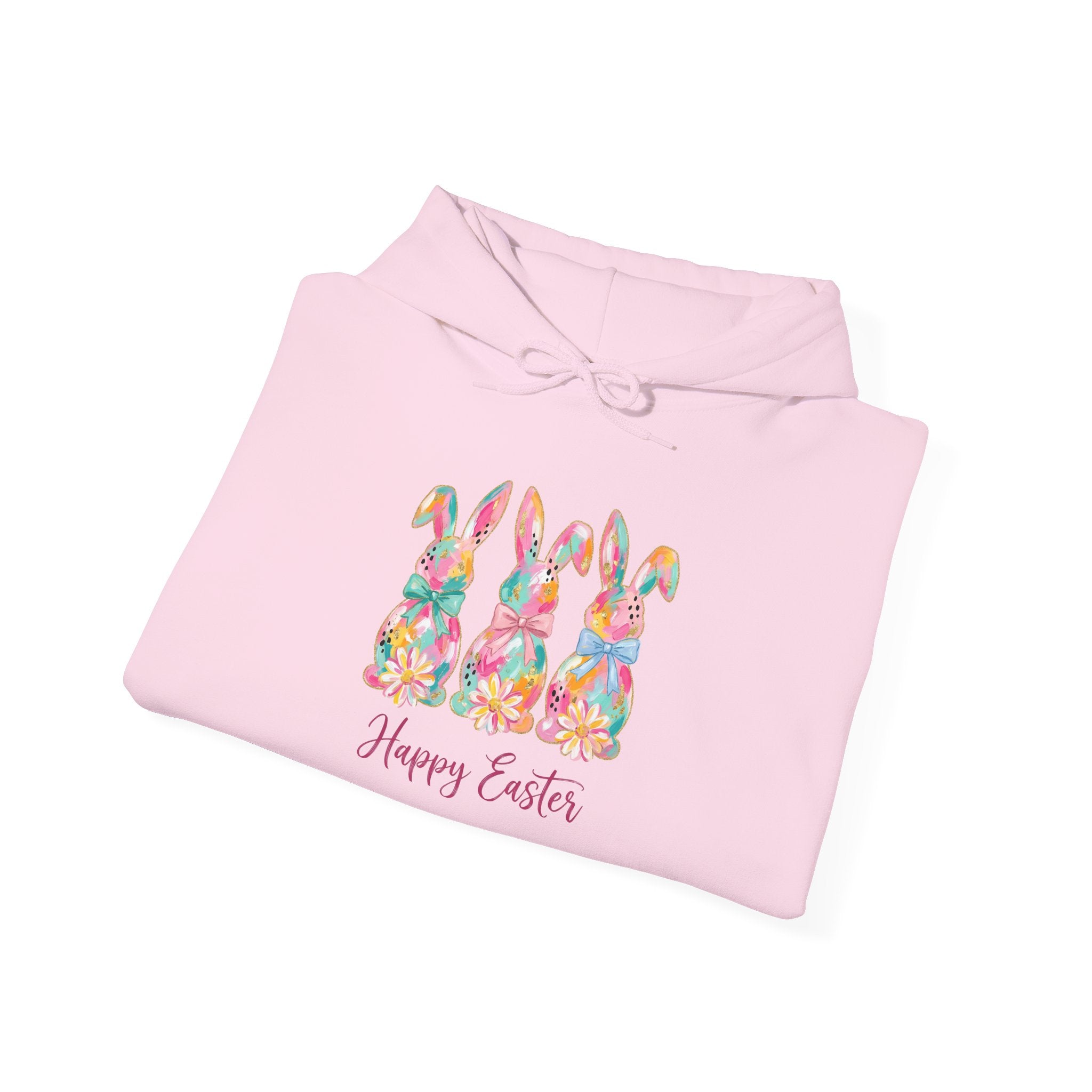 Happy Easter Bunny Hoodie Pink | Colorful Easter Rabbit Sweatshirt | Cottagecore Spring Bunny Pullover | Farmhouse Easter Hoodie | Homestead Holiday Apparel