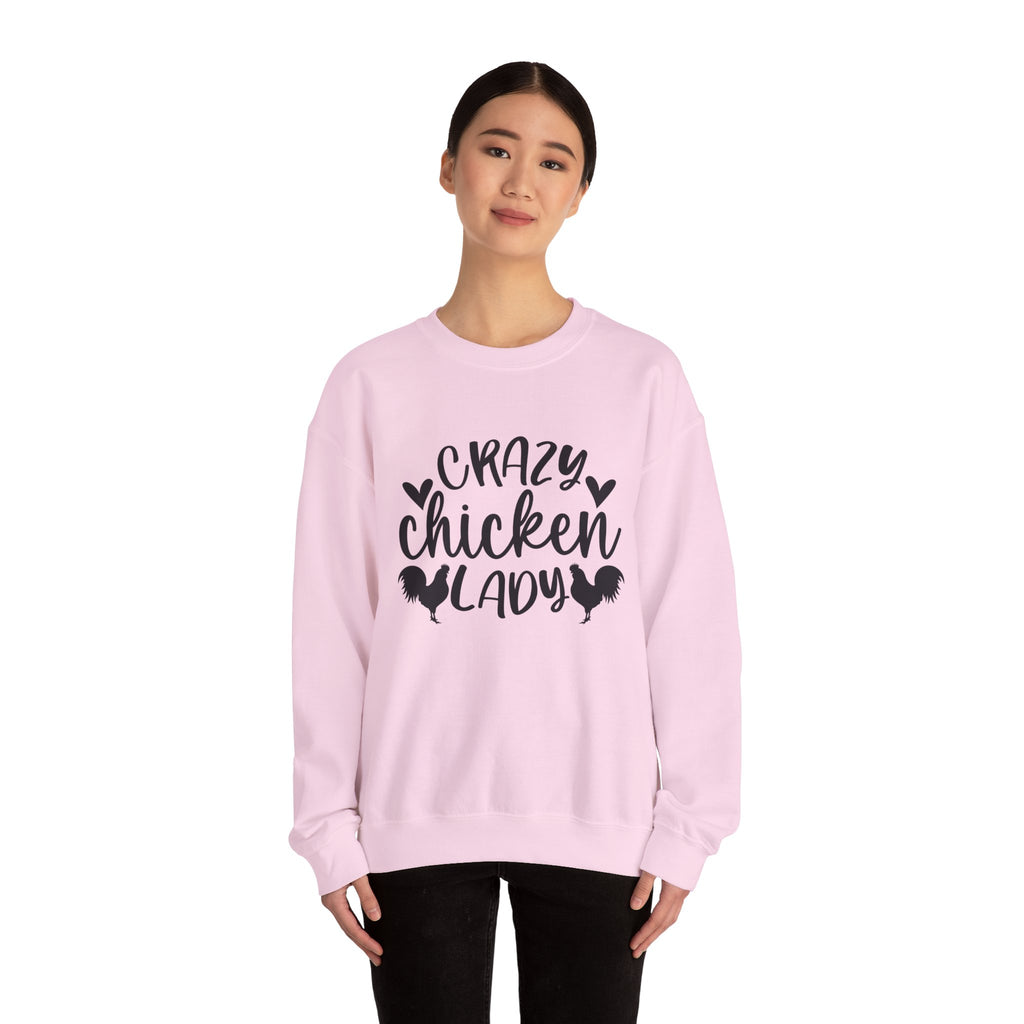 Crazy Chicken Lady Sweatshirt – Funny Chicken Mom Crewneck, Farmhouse Homestead Pullover, Unisex Gildan 18000