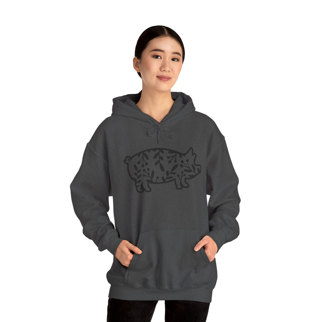 Floral Pig Silhouette Hoodie – Farm Life Sweatshirt, Pig Lover Pullover, Homestead Hoodie, Mini Pig Apparel, Farm Animal Hoodie, Country Living Unisex Hoodie