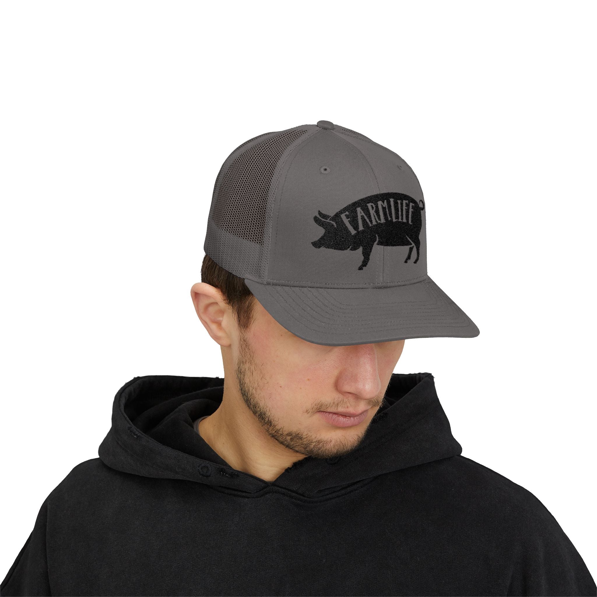 Farm Life Pig Snapback Trucker Hat – Rustic Farm Trucker Cap, Homestead Hat, Pig Lover Farm Cap, Country Lifestyle Mesh Hat