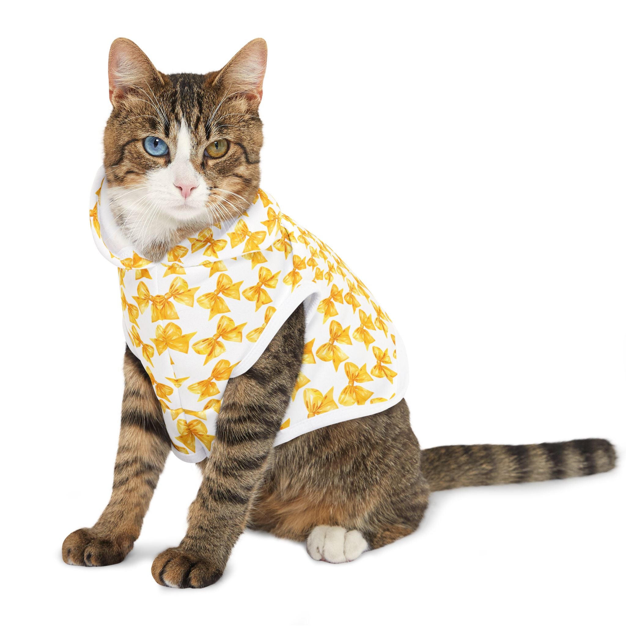 Yellow Coquette Bows Cute Pet Hoodie - Adorable Puppy Sweater, Small Dog Outfit, Furry Friend Gift, Pet Apparel, Animal Lover Present