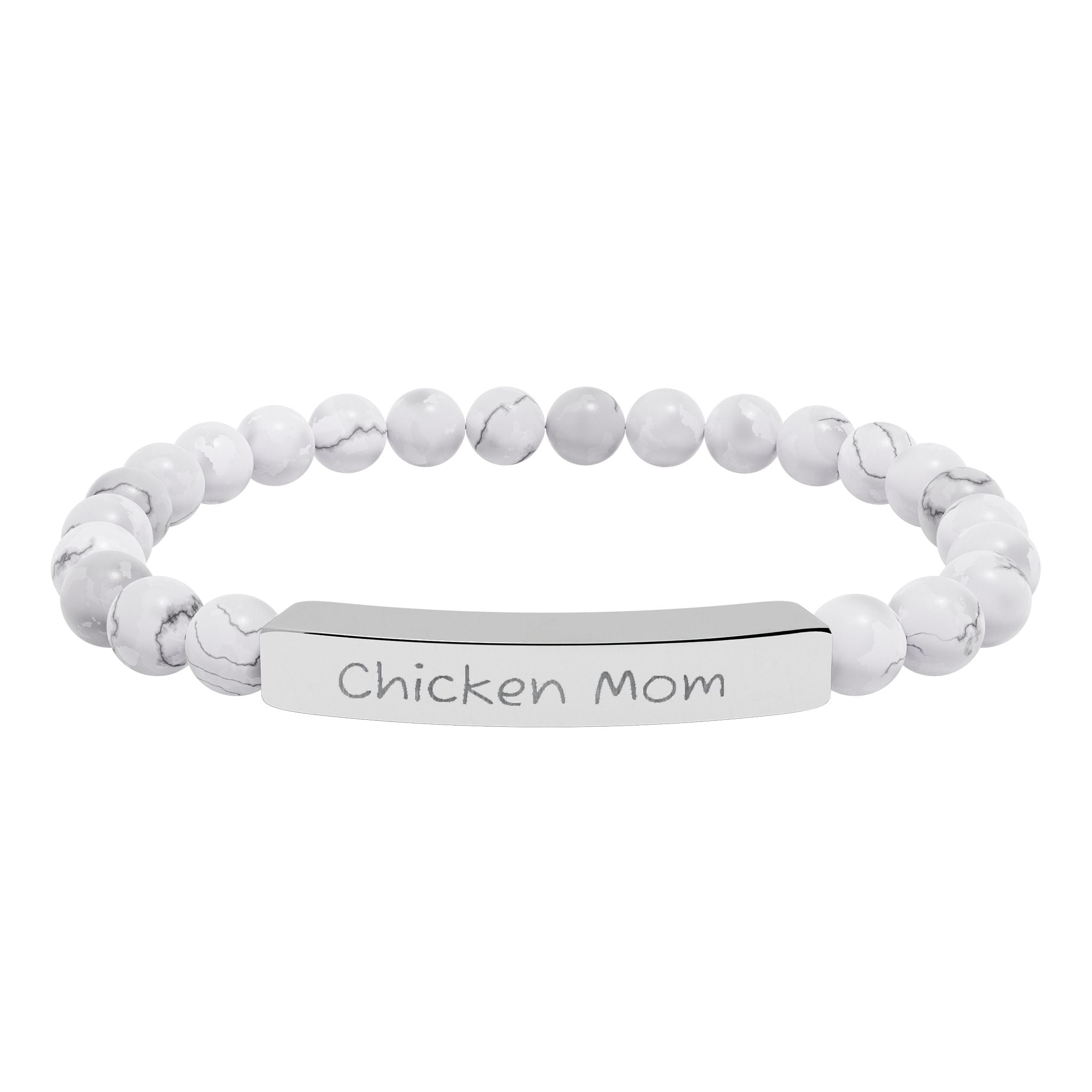 Chicken Mom Natural Stone Stretch Bracelet – Engraved Farm Jewelry, Backyard Chicken Lover Gift, Rustic Homestead Bracelet