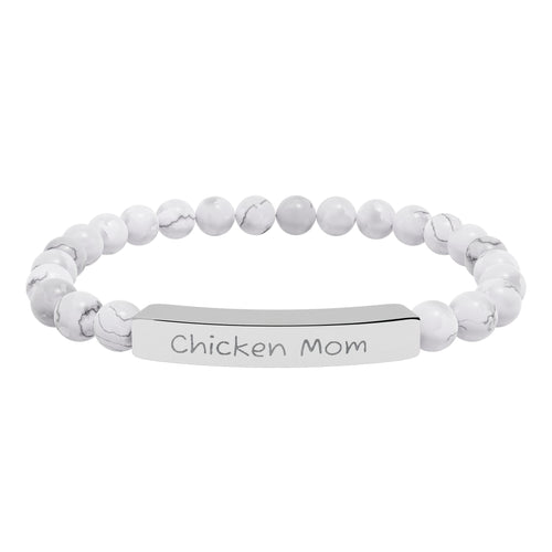 Chicken Mom Natural Stone Stretch Bracelet – Engraved Farm Jewelry, Backyard Chicken Lover Gift, Rustic Homestead Bracelet