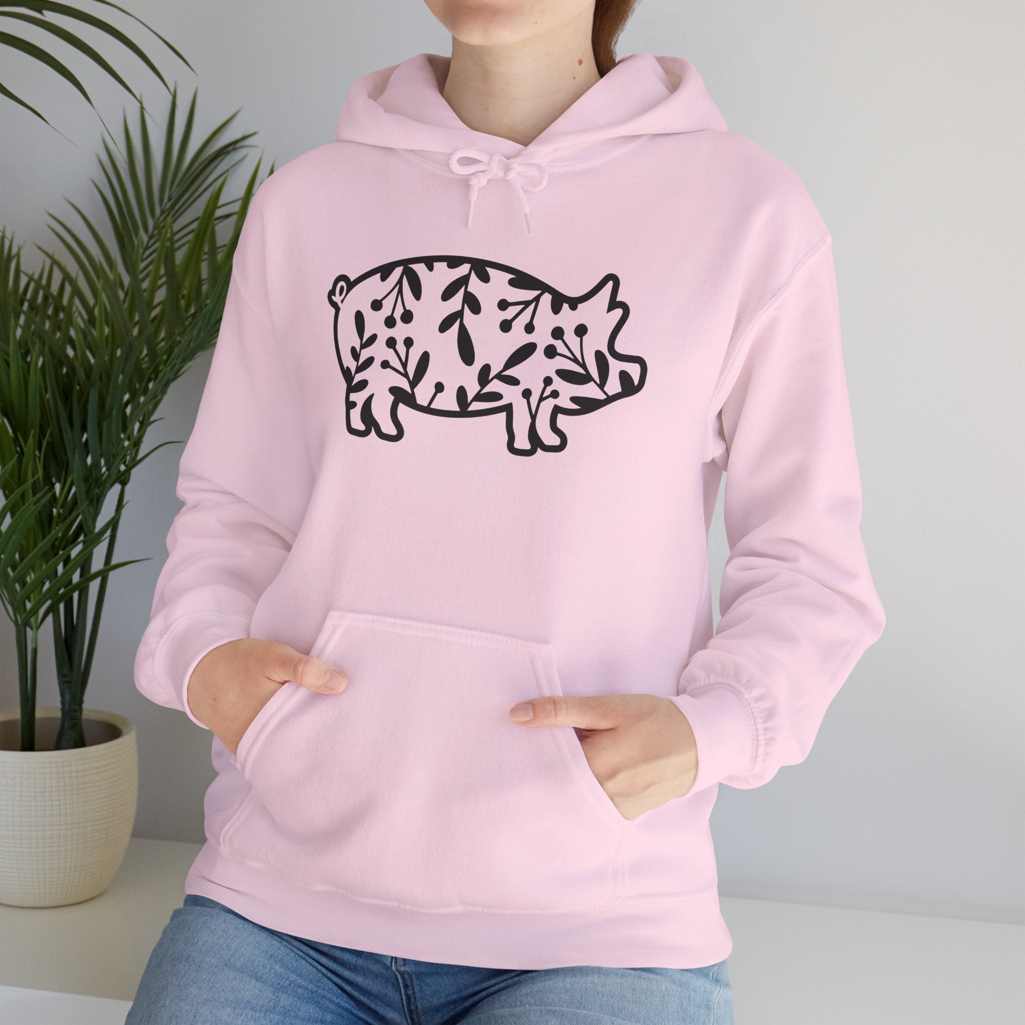 Floral Pig Silhouette Hoodie – Farm Life Sweatshirt, Pig Lover Pullover, Homestead Hoodie, Mini Pig Apparel, Farm Animal Hoodie, Country Living Unisex Hoodie