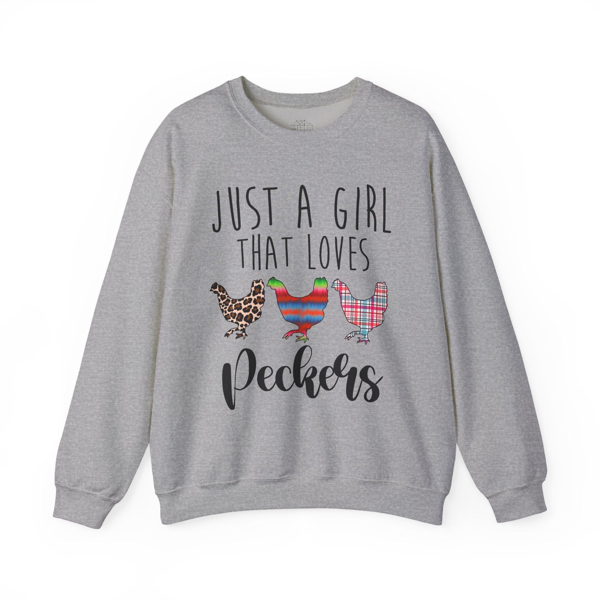 Just a Girl That Loves Peckers Sweatshirt – Funny Chicken Crewneck, Farmhouse Homestead Chicken Mom Pullover