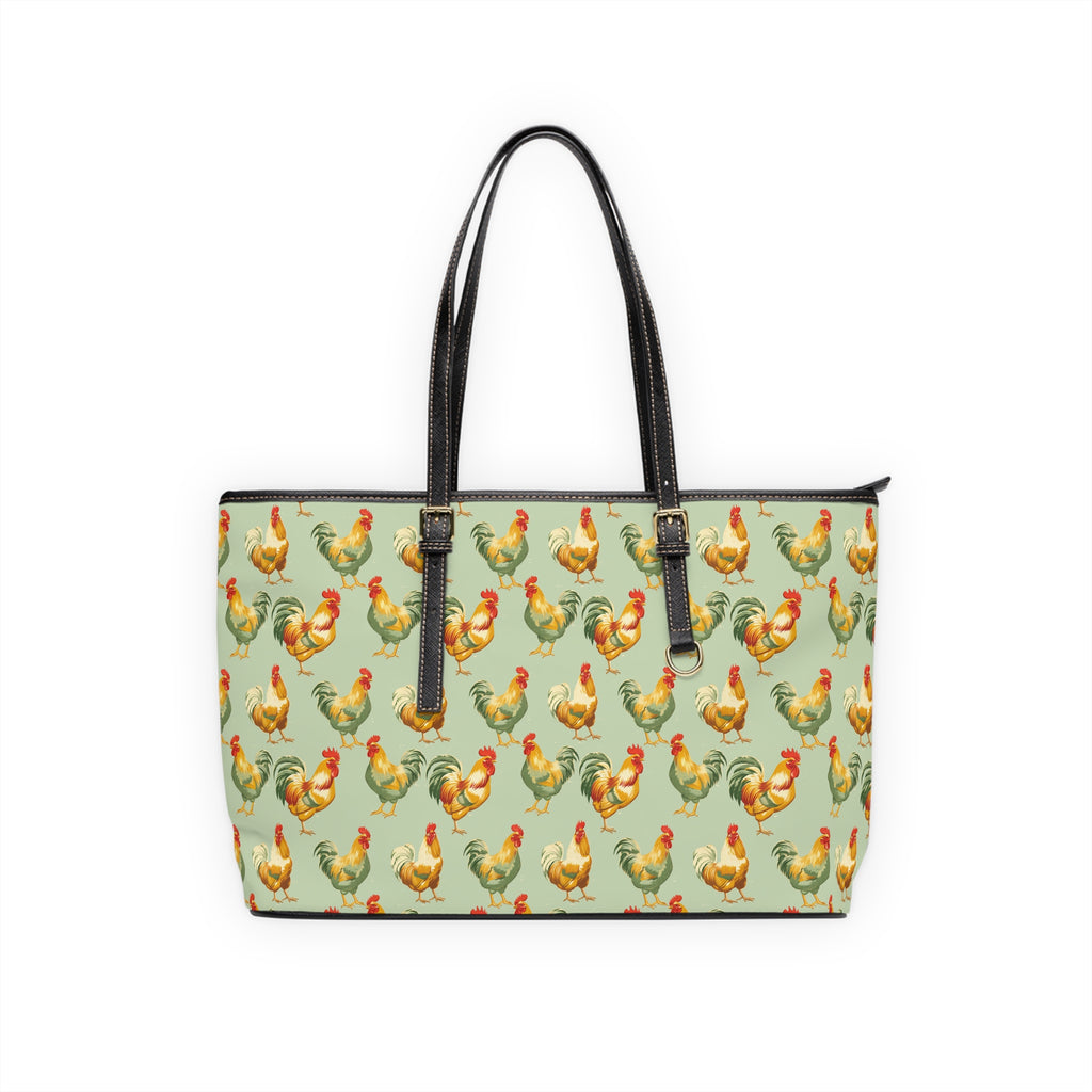 Sage Chicken Print PU Leather Shoulder Bag – Farmhouse Chicken Tote, Cute Hen Pattern Purse, Farm Life Handbag, Backyard Chicken Lover Bag