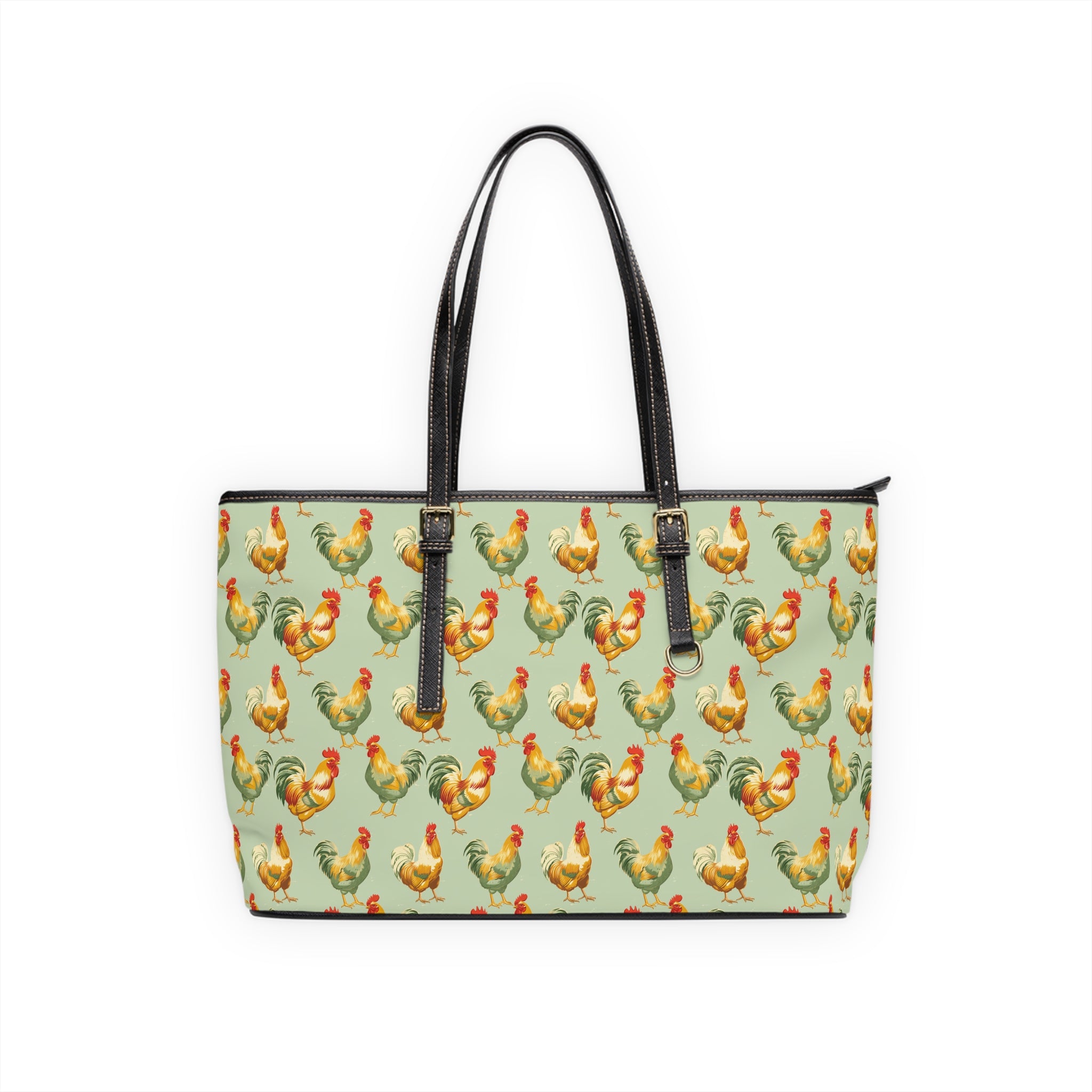 Sage Chicken Print PU Leather Shoulder Bag – Farmhouse Chicken Tote, Cute Hen Pattern Purse, Farm Life Handbag, Backyard Chicken Lover Bag