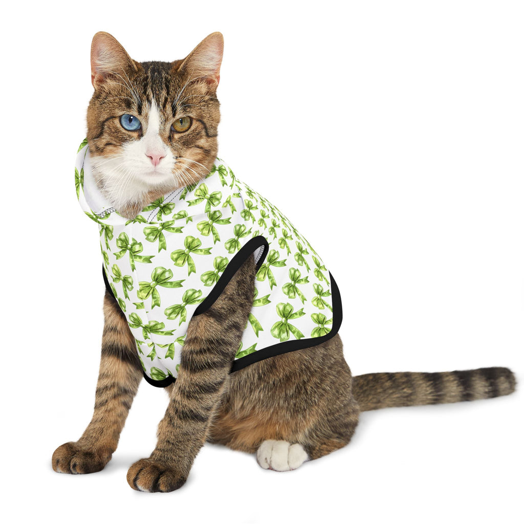 Green Coquette Bows Cute Pet Hoodie - Adorable Puppy Sweater, Small Dog Outfit, Furry Friend Gift, Pet Apparel, Animal Lover Present