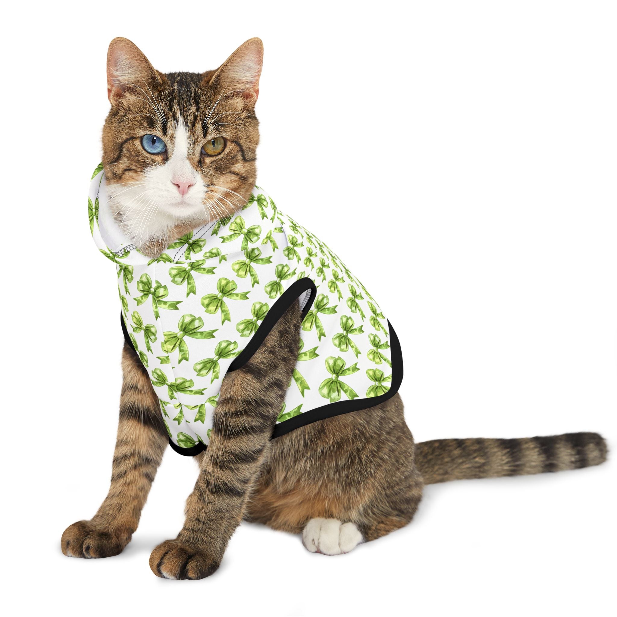 Green Coquette Bows Cute Pet Hoodie - Adorable Puppy Sweater, Small Dog Outfit, Furry Friend Gift, Pet Apparel, Animal Lover Present