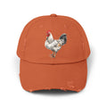 Speckled White Rooster Distressed Baseball Cap – Light Sussex Style Chicken Hat, Vintage Farm Rooster Cap, Backyard Chicken Keeper Gift