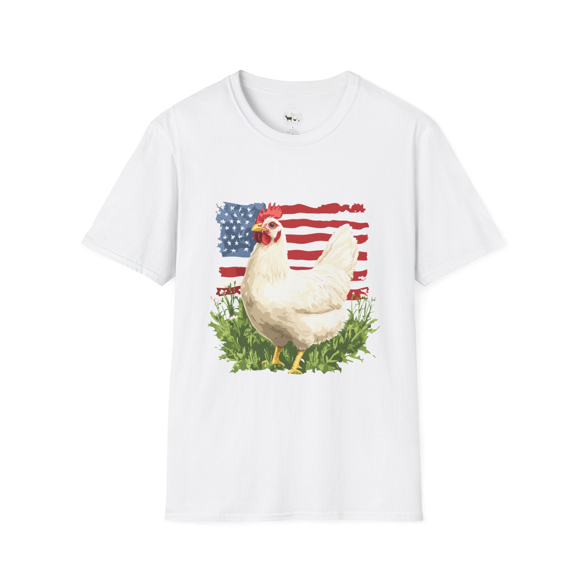 Patriotic Chicken T-Shirt – American Flag Hen Shirt, Farm Life Tee, 4th of July Chicken Shirt, Backyard Chicken Keeper Gift, Homestead Farm Apparel