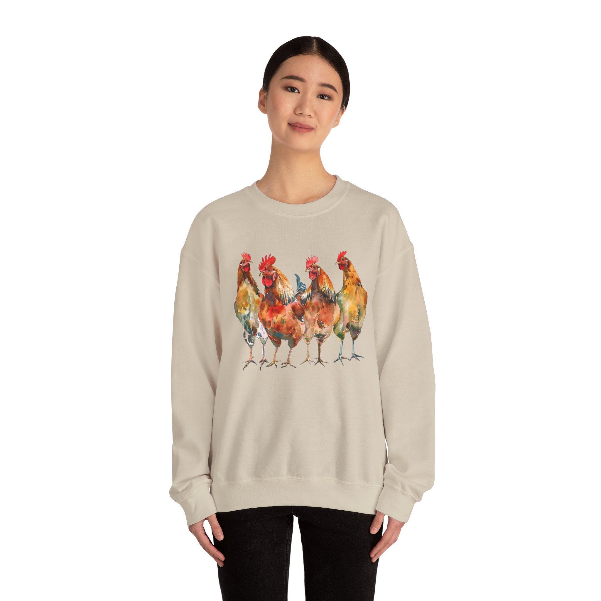 Chicken Flock Sweatshirt – Farmhouse Hen Lineup Crewneck, Cozy Homestead Chicken Mom Pullover, Unisex Gildan 18000