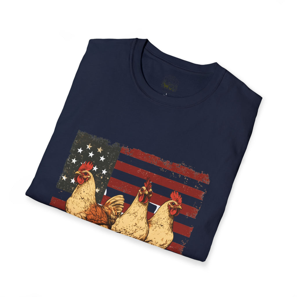 American Flag Chickens T-Shirt – American Flag Hen Shirt, Farm Life Tee, 4th of July Chicken Shirt, Backyard Chicken Keeper Gift, Homestead Farm Apparel