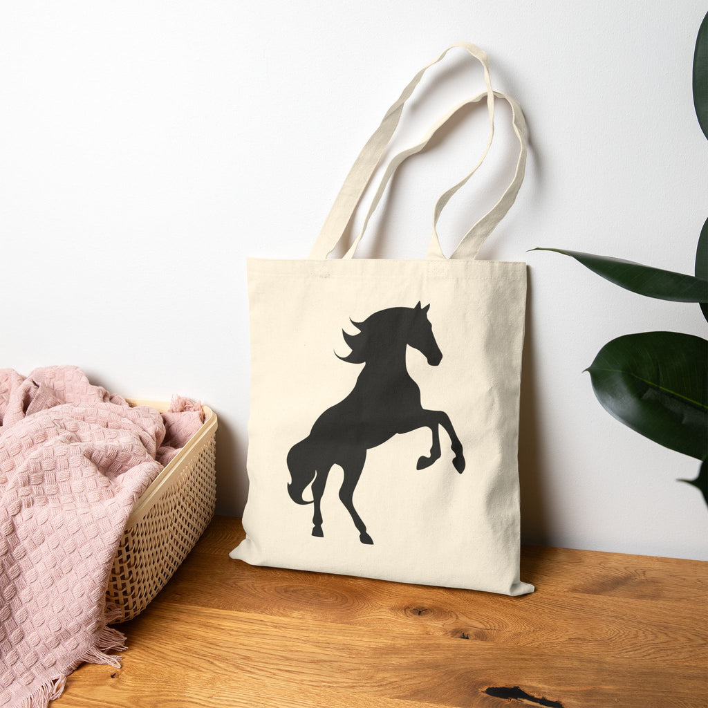 Rearing Horse Silhouette Canvas Tote Bag | Equestrian Farm Tote | Minimalist Horse Lover Market Bag | Rustic Farmhouse Country Tote