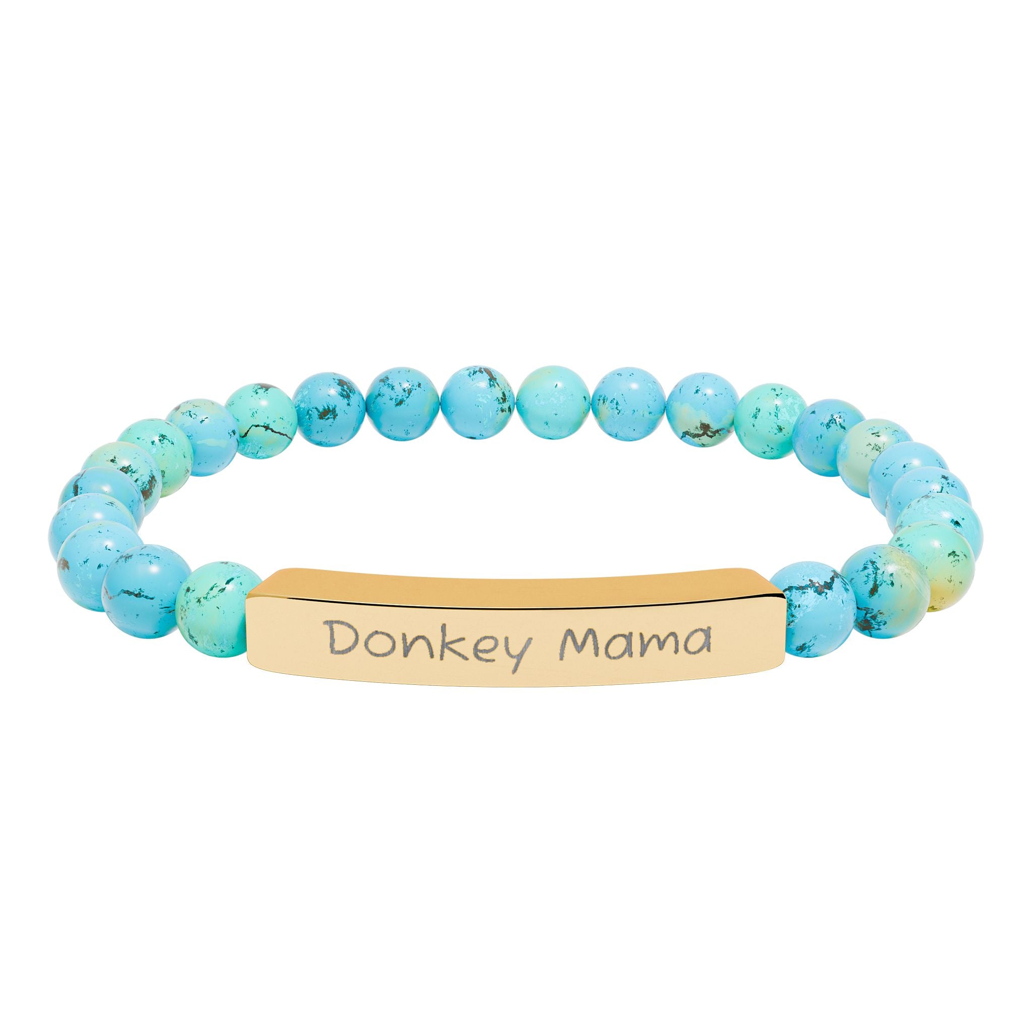 Donkey Mama Natural Stone Stretch Bracelet – Engraved Donkey Lover Jewelry, Farm Mom Gift, Rustic Homestead Bracelet