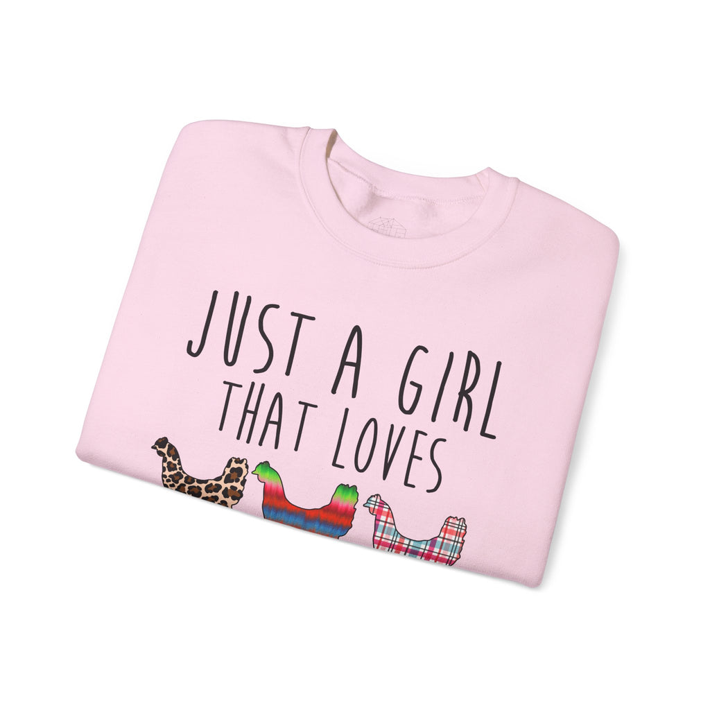 Just a Girl That Loves Peckers Sweatshirt – Funny Chicken Crewneck, Farmhouse Homestead Chicken Mom Pullover