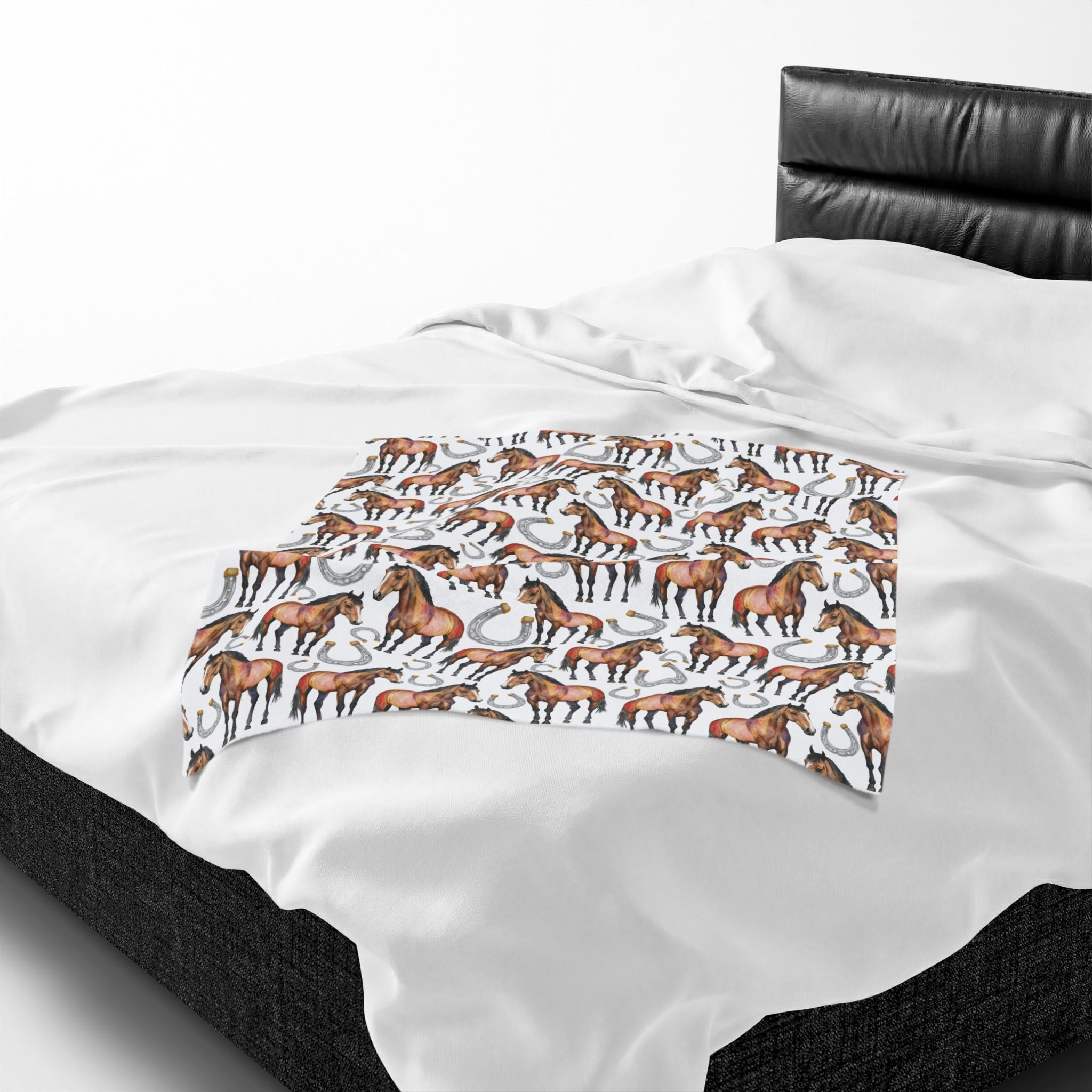 Western Horse Plush Blanket | Horse & Horseshoe Throw | Farmhouse Western Decor | Cozy Ranch Style Blanket | Horse Lover Gift | Gumpert Homestead