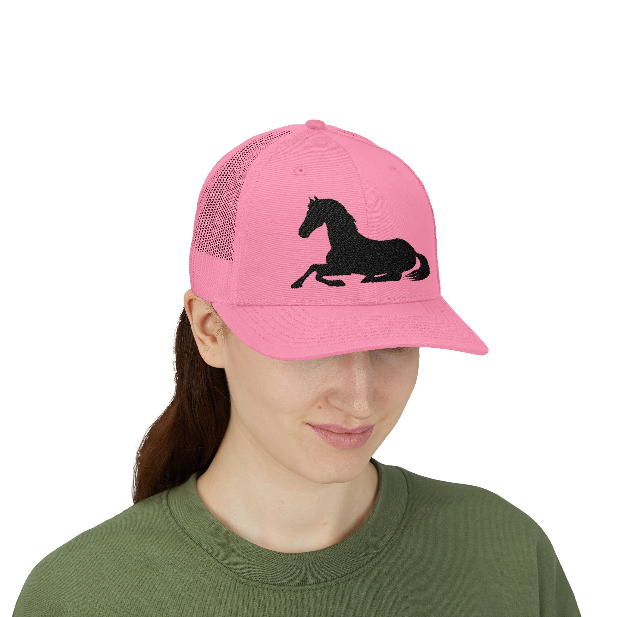 Resting Horse Trucker Hat | Laying Horse Silhouette Mesh Snapback Cap | Western Ranch Horse Lover Hat | Rustic Farm Life Cowboy Cowgirl Cap